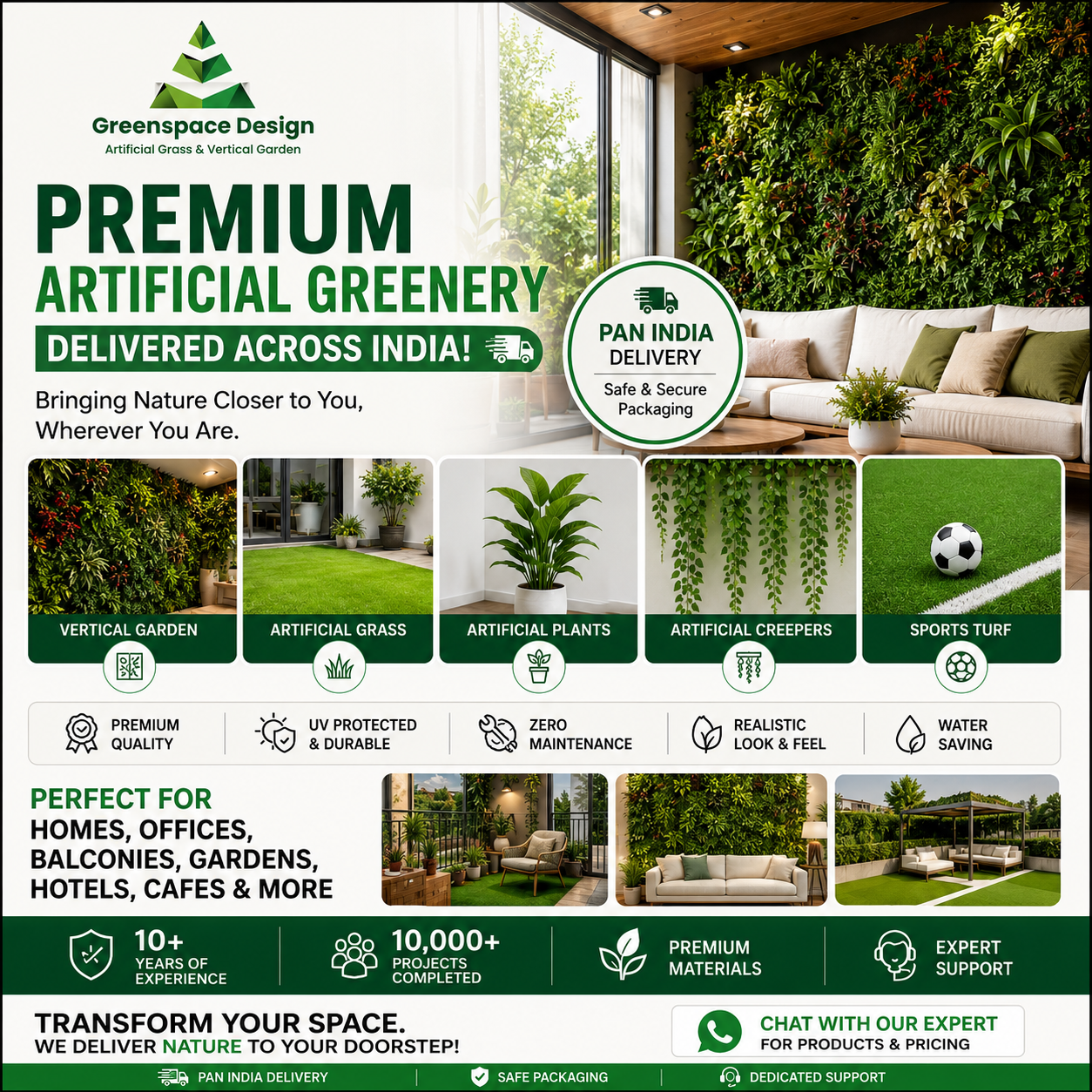 Greenspace Designs Facebook ad: Premium Artificial Greenery Solutions
