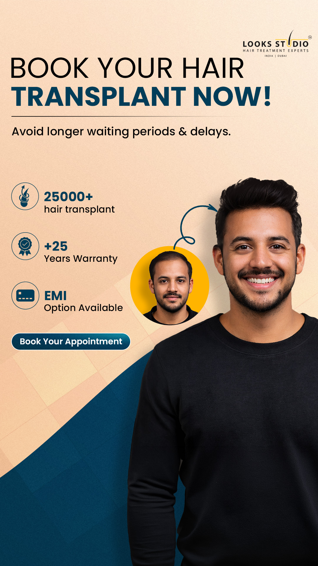 Looks Studio Hair Transplant Facebook ad from Apr 18, 2026
