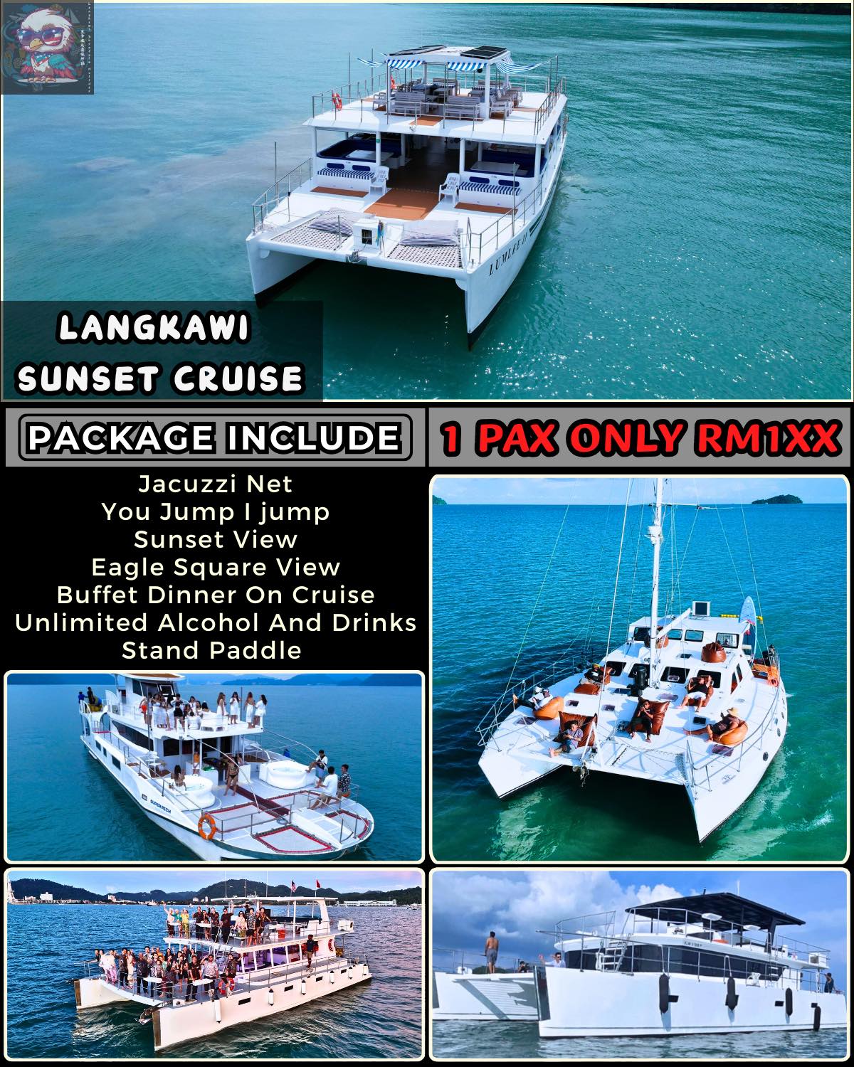 Langkawi Skyeagle Holiday 兰卡威天鹰假期 Facebook ad: 兰卡威最 Chill Sunset Cruise 现在只要 RM1xx 起!就能出海享受完美黄昏时光了!…
