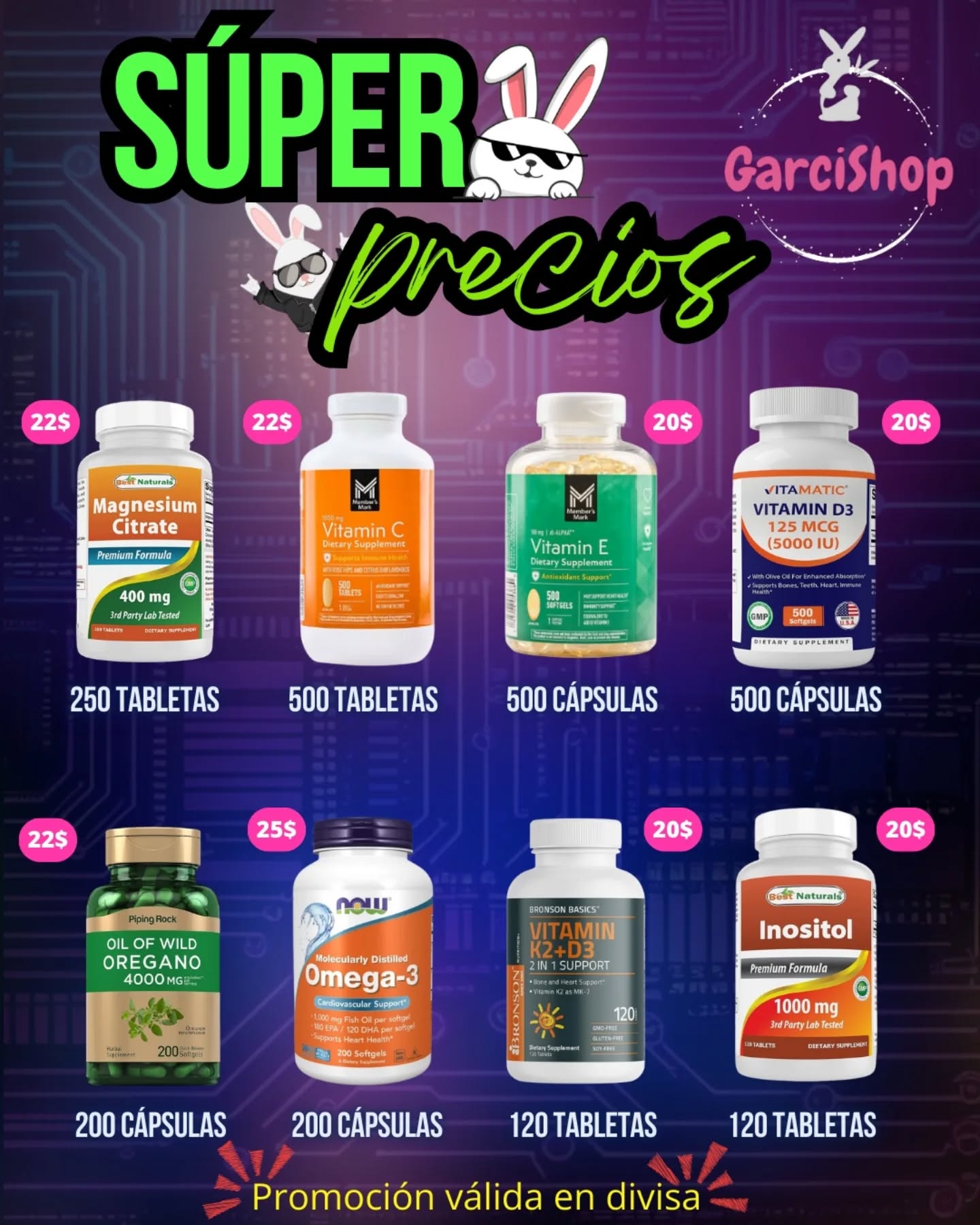 garcishop_ Facebook ad: Las mejores vitaminas importadas están aquí en GarciShop…