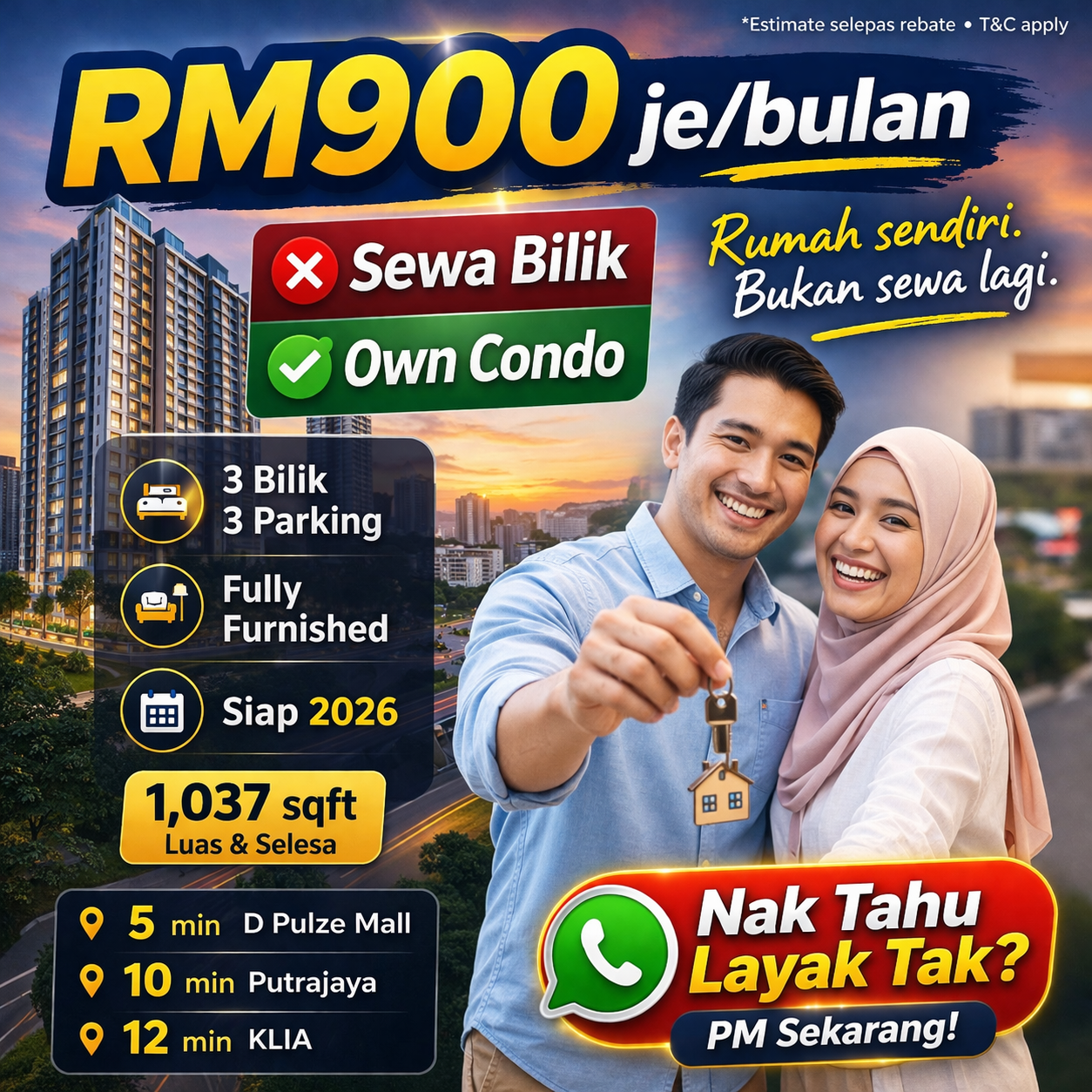 DreamScape Realty Facebook ad: Sewa lagi? RM900 dah boleh own condo