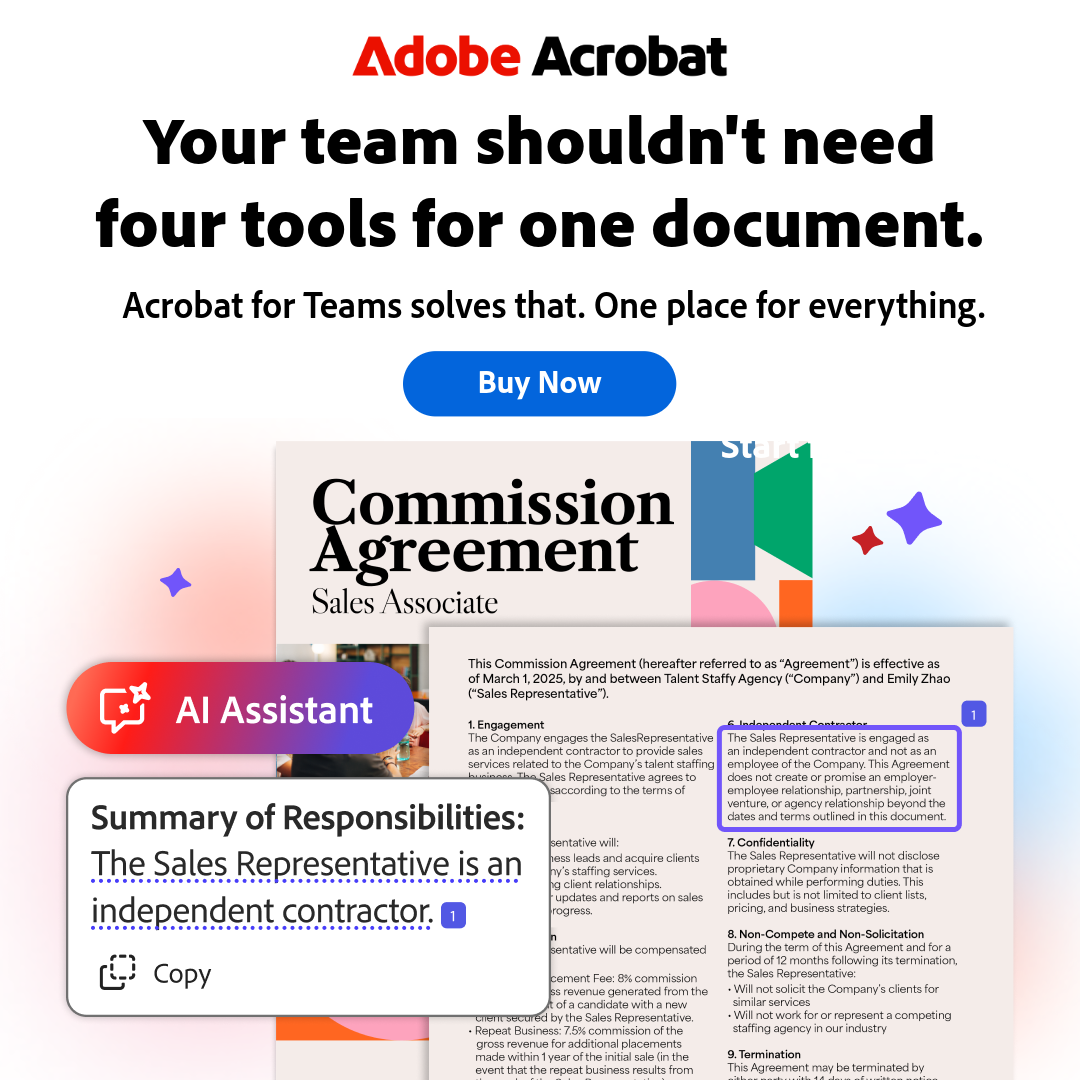 Adobe Acrobat Facebook ad: Get Acrobat for Teams