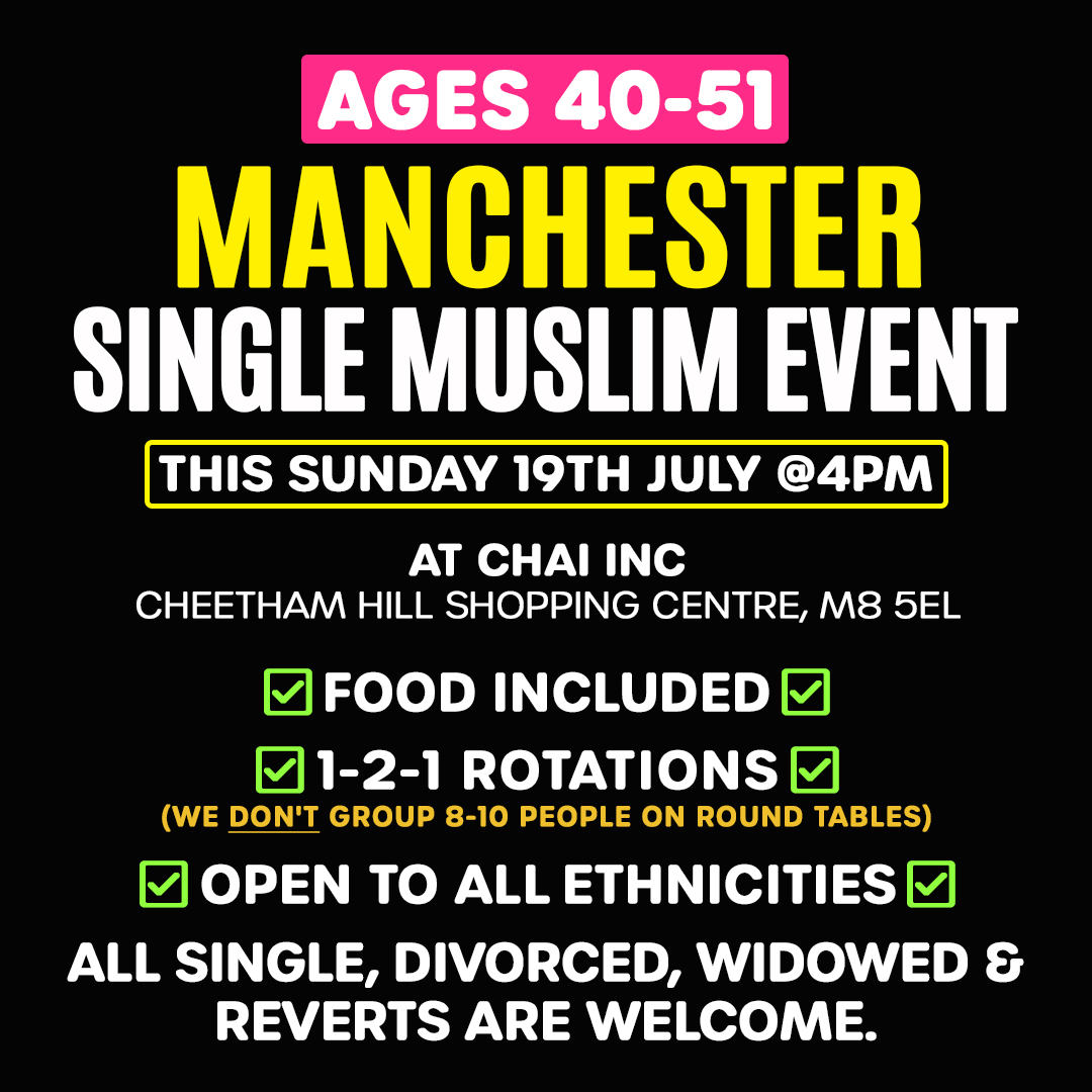 Single Muslim Events Facebook ad: Muslim Marriage Events Manchester - Ages 40-51.