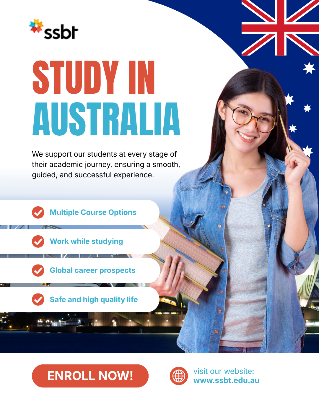 SSBT Australia Facebook ad: Follow SSBT for free career advice, course news & industry…