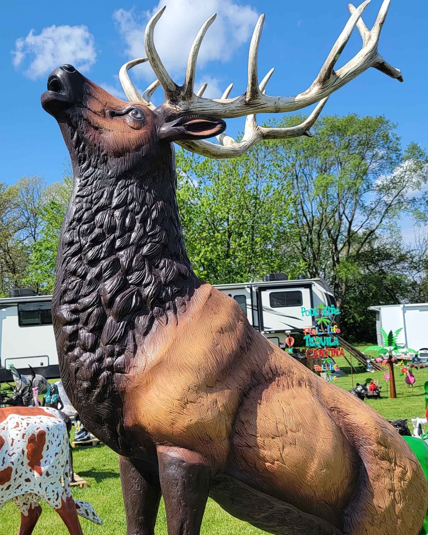 Luis Viramontes Facebook ad: 10' Tall Stunning bull Elk on Rock Cast Aluminum 369 Lbs…