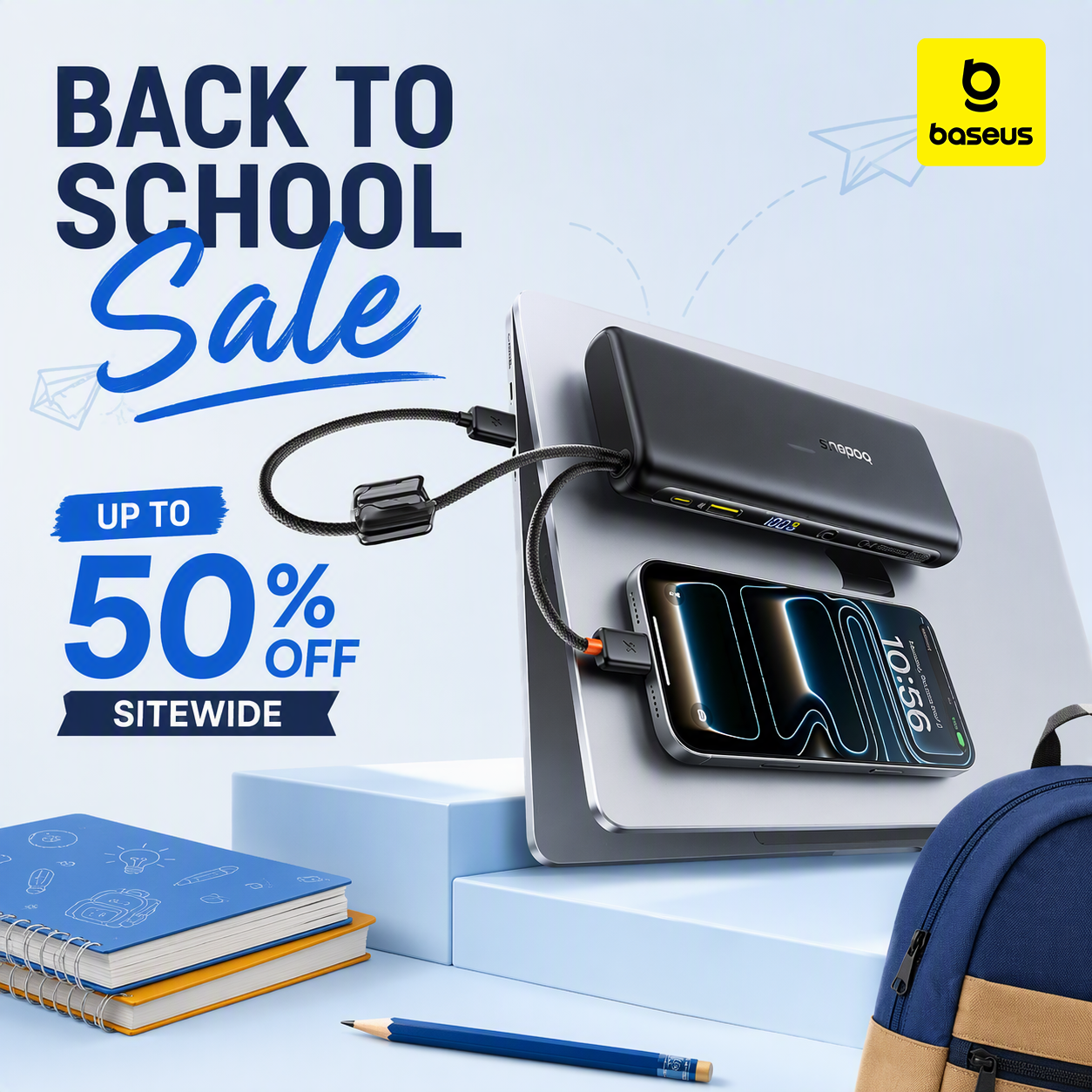 Baseus Facebook ad: Tired of carrying 3 different chargers when you travel?