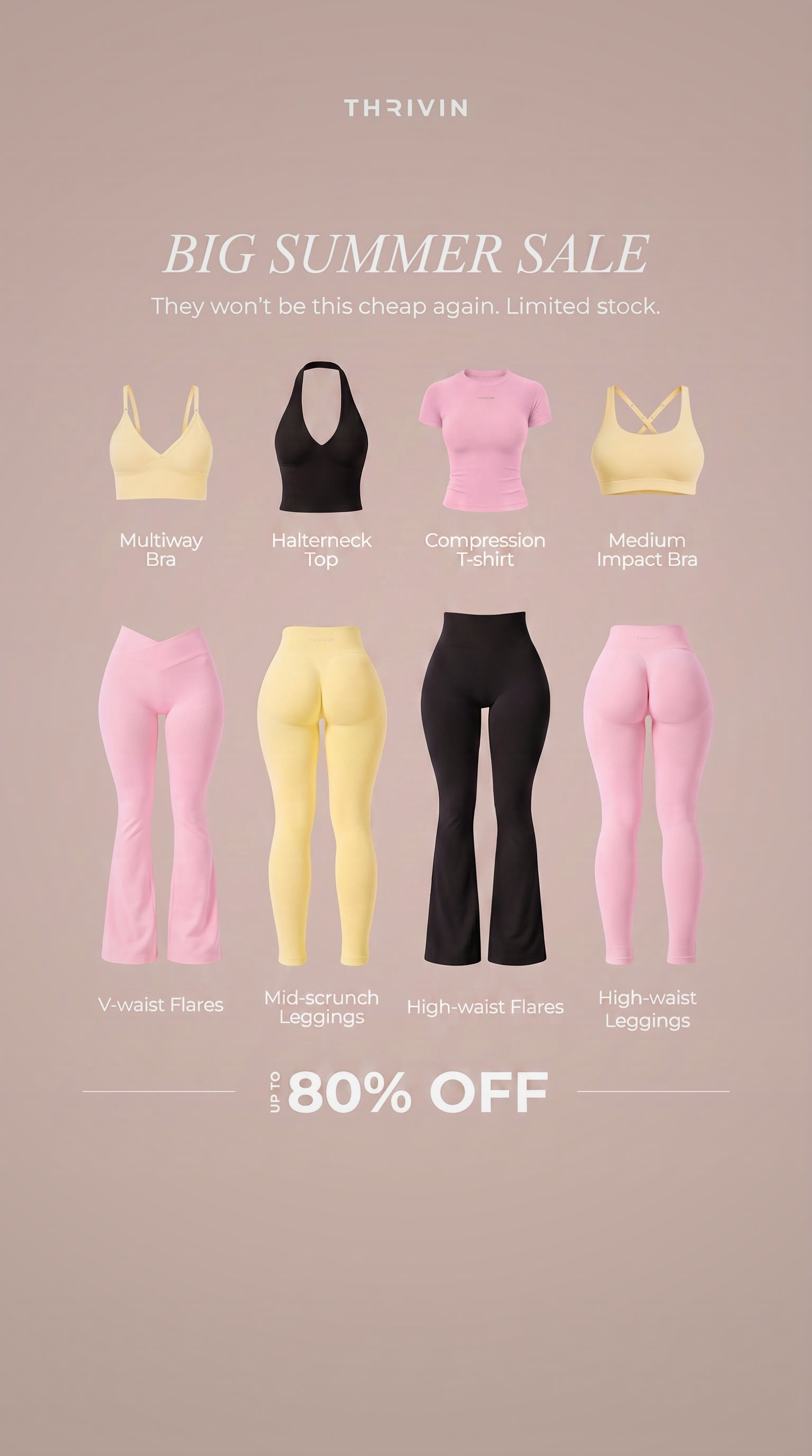 Thrivin Gymwear Facebook ad: Up to 80% Off Ends Soon