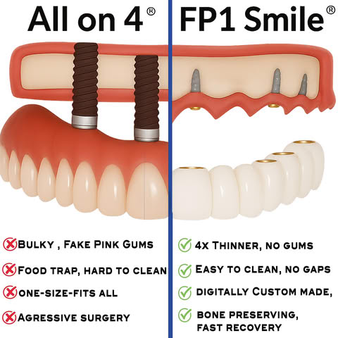 Innova Implant Center Alexandria Facebook ad: FP1 Smile no-bone-cutting implant dentist.