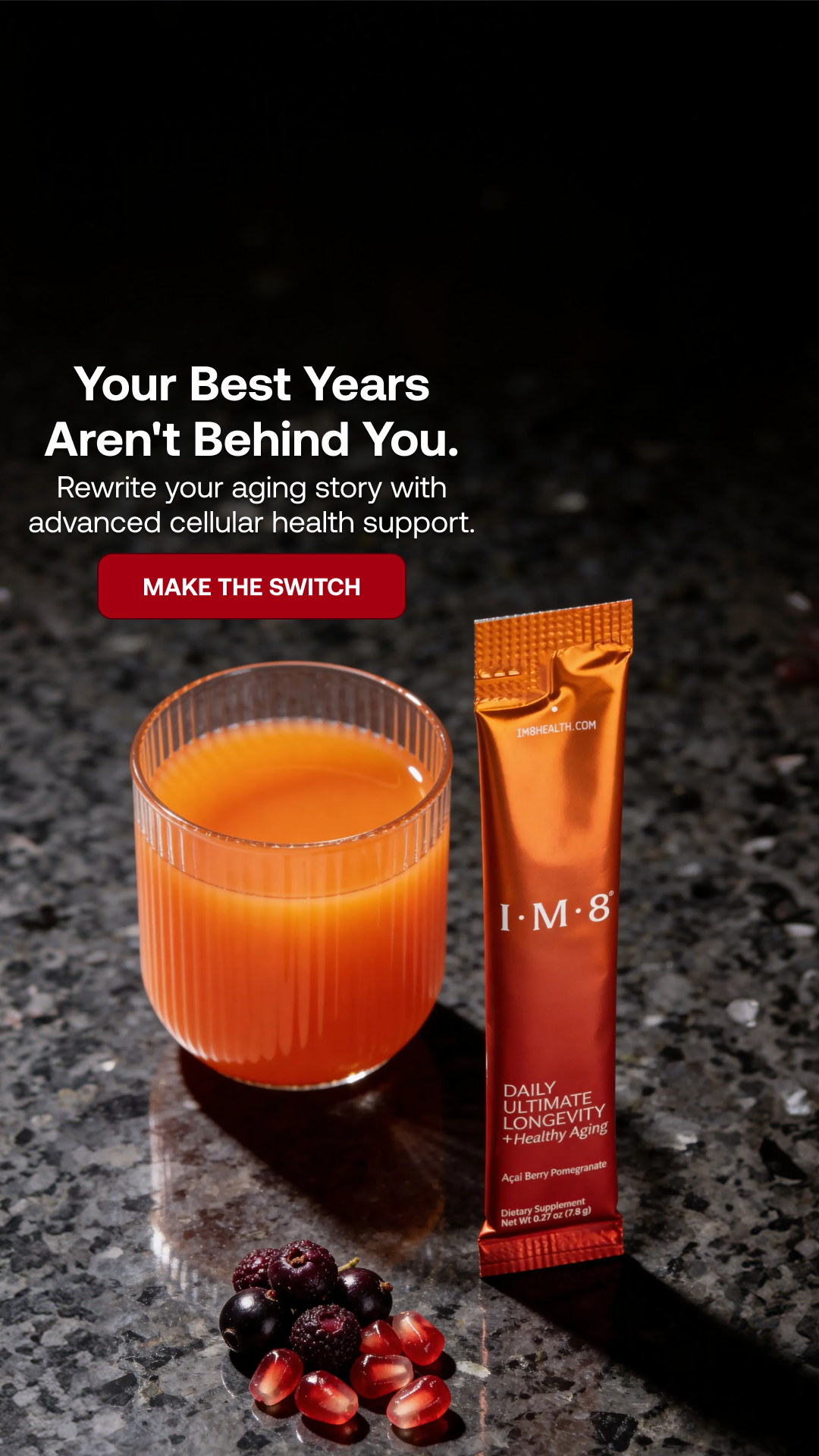 IM8 Facebook ad: Aging is Natural. Slowing Down Doesn't Have To Be.