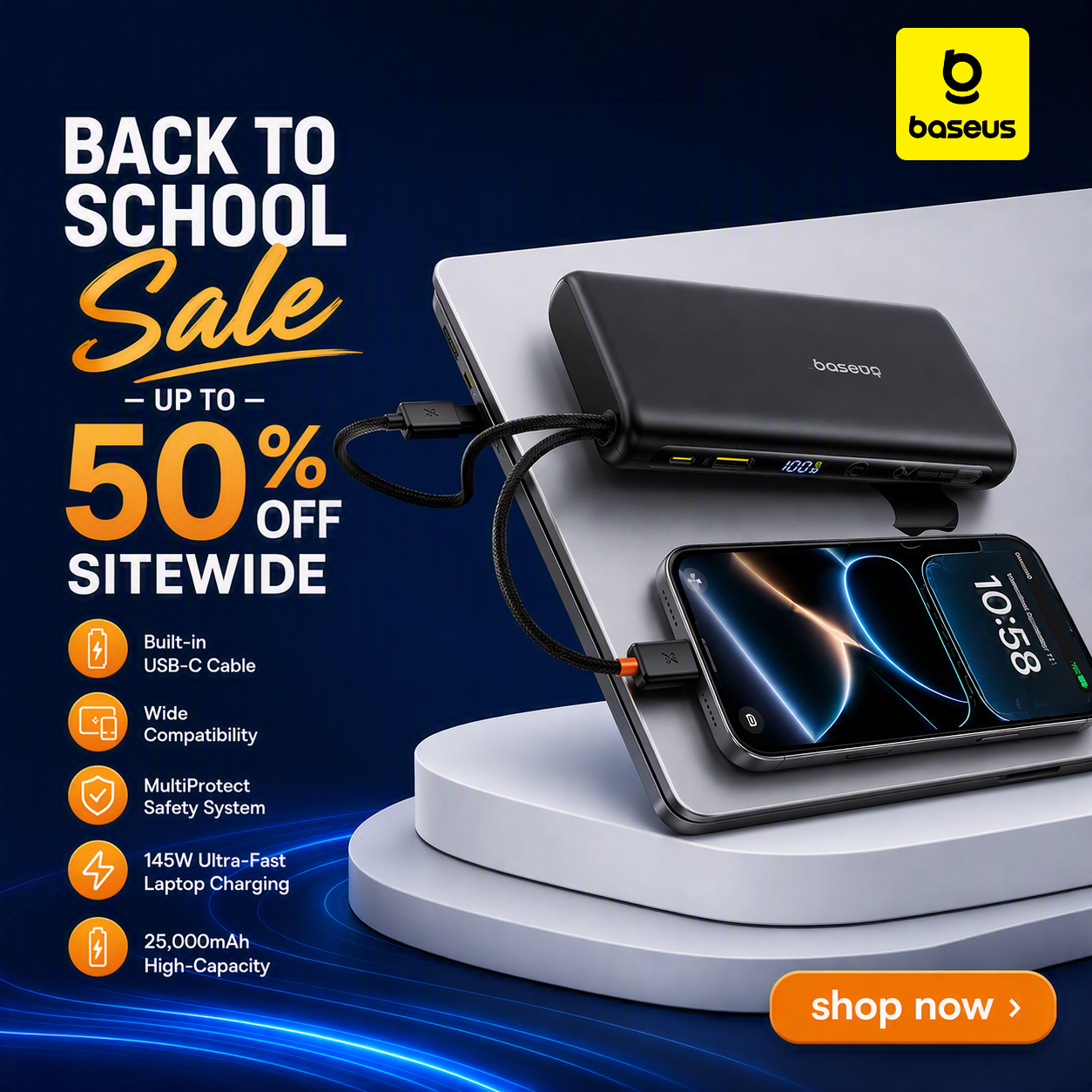 Baseus Facebook ad: Tired of carrying 3 different chargers when you travel?