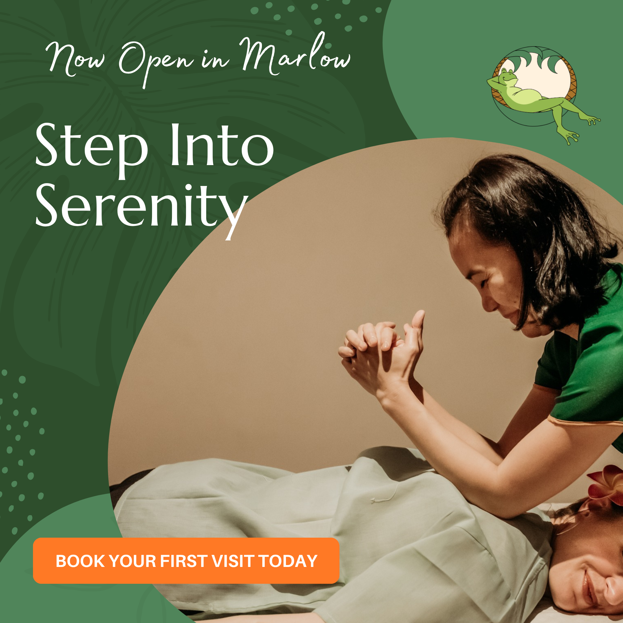 The Lazy Frog Facebook ad: Now Open in Marlow, Your Thai Massage Escape Awaits