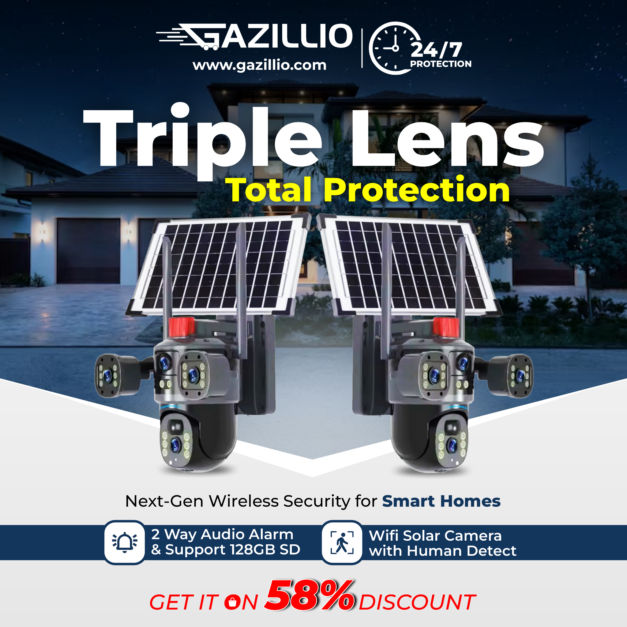 Gazillio Facebook ad: Your home deserves protection that never sleeps