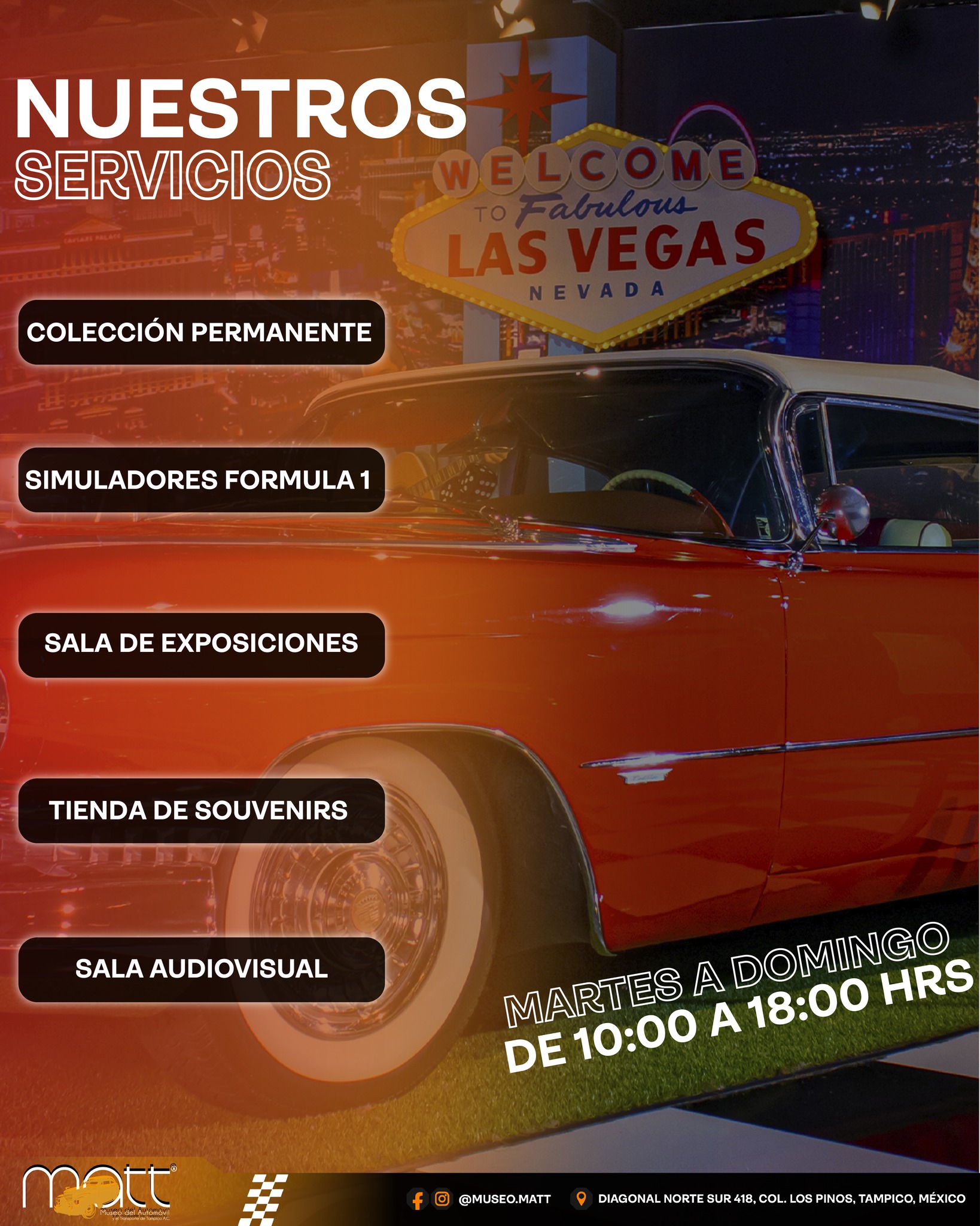 Museo del Automóvil y el Transporte de Tampico Facebook ad: ¡Vive la experiencia única del Museo MATT!