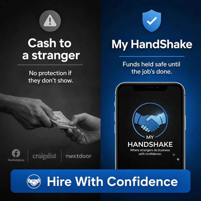 Handshakeapp Facebook ad: Cash to a stranger vs. My HandShake
