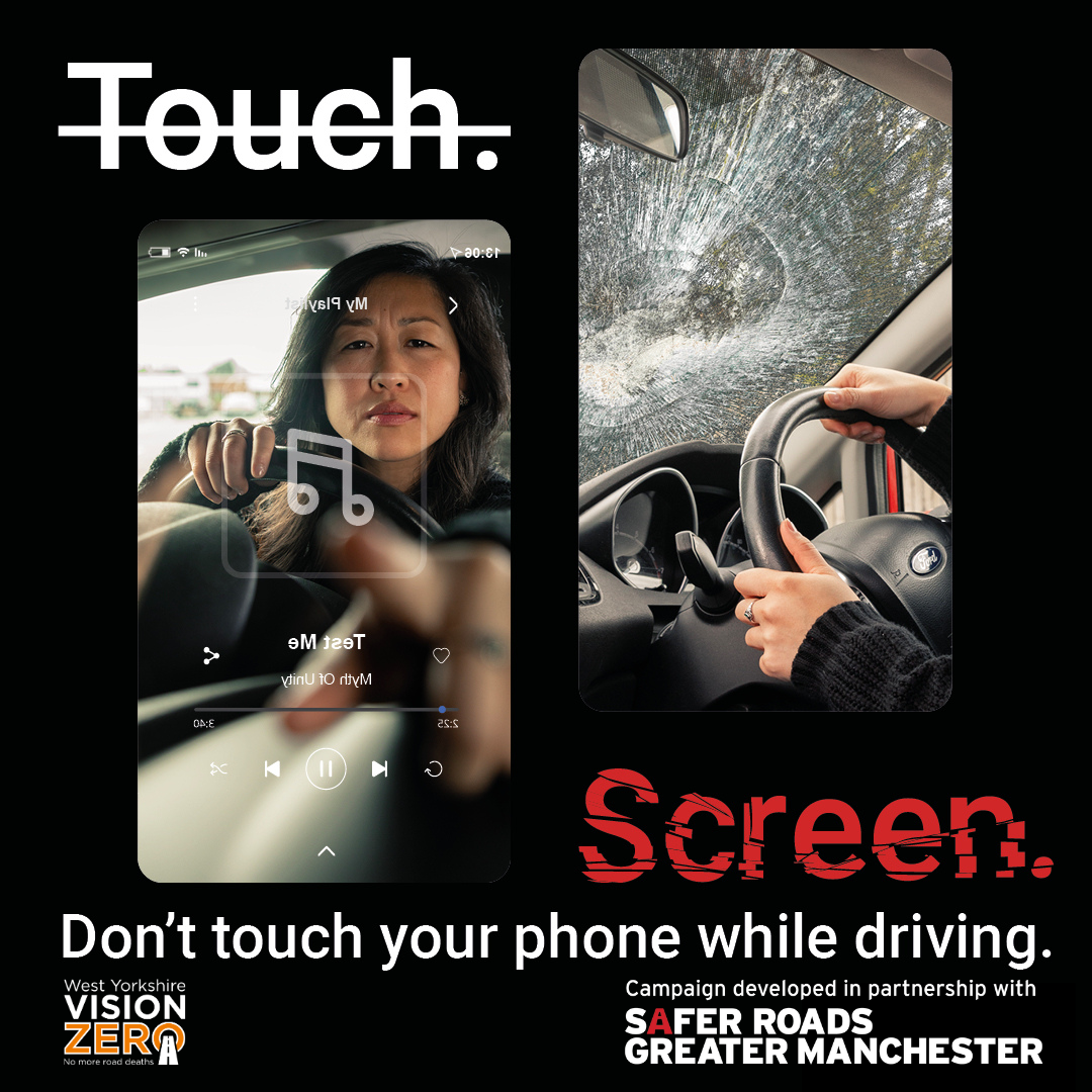 Vision Zero - West Yorkshire Facebook ad: Drivers distracted by mobile devices are four times…