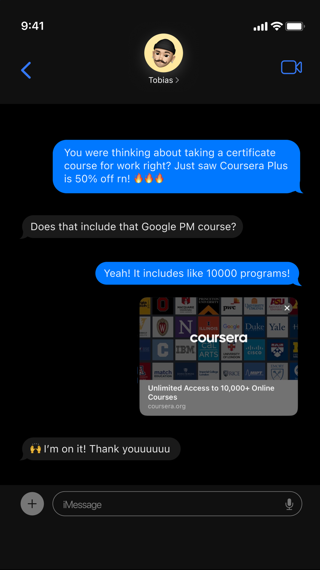 Coursera Facebook ad