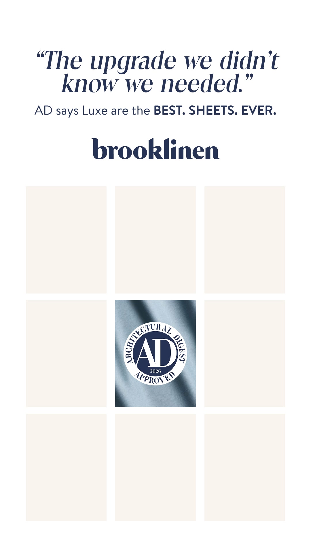 Brooklinen Facebook ad: Architectural Digest Awarded for Softness