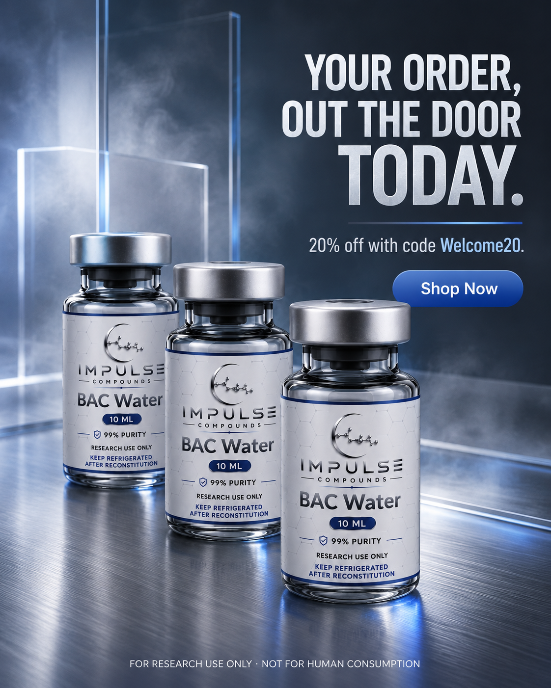Impulse Compounds Facebook ad: 20% Off Your First Research Order