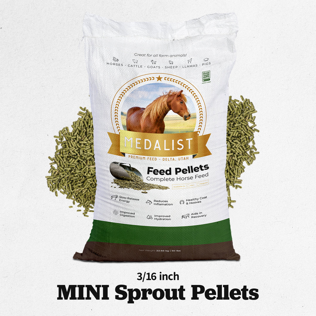 Medalist Premium Feed Pellets Facebook ad: Tired of paying shipping on 50 lb bags…