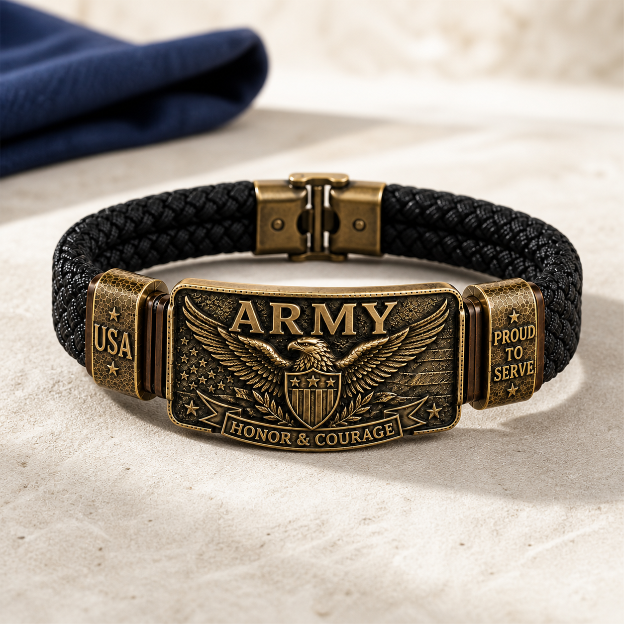 Sheown Facebook ad: Personalized Engraved Men's Military Woven Leather…