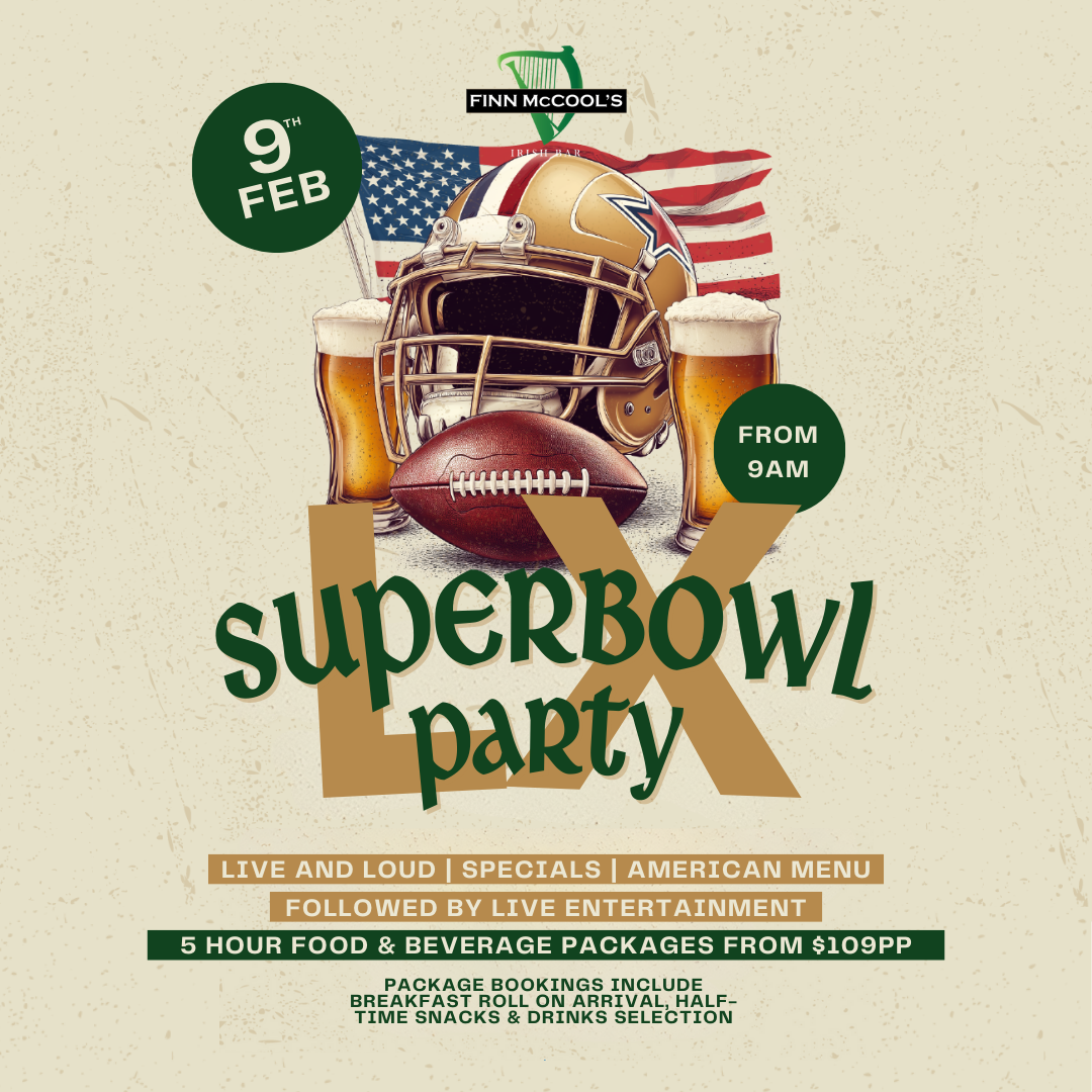 Finn McCool's Fortitude Valley Facebook ad: Super Bowl excitement hits Brunswick Street Mall!