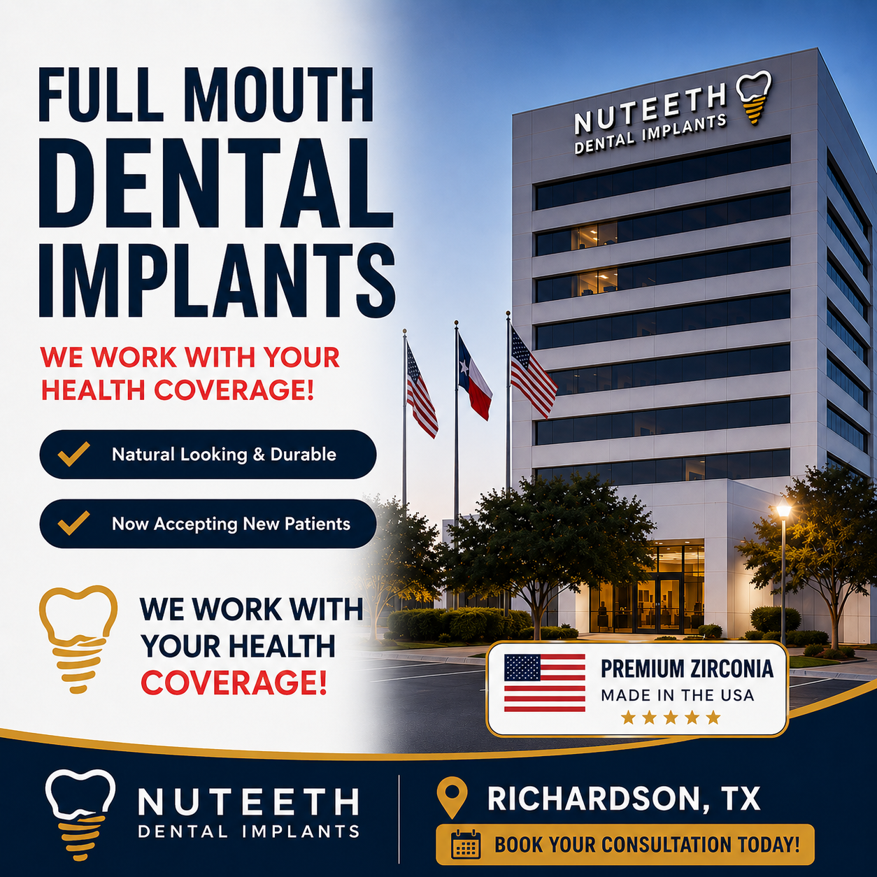 NuTeeth Dental Implant Center Facebook ad: All On 6 Full Mouth Dental Implants!