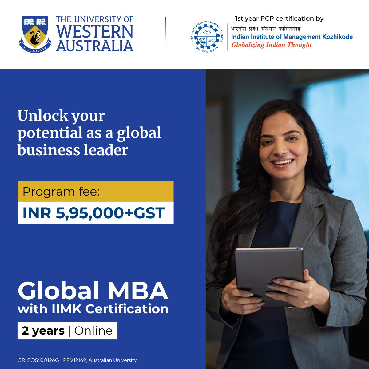 UWA Global MBA with IIM Kozhikode Certification Facebook ad