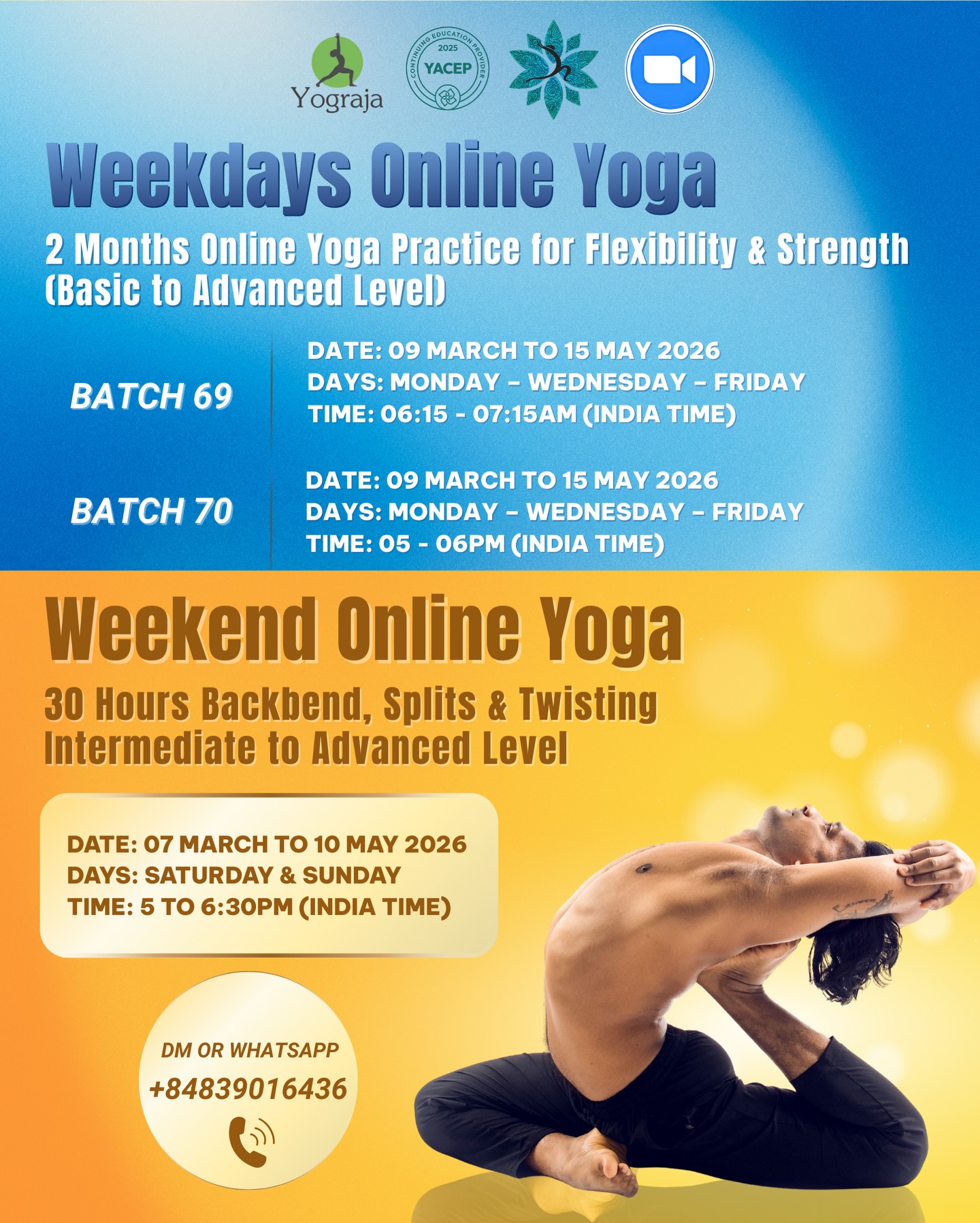 Yograja Facebook ad: UPCOMING ONLINE YOGA PROGRAMS �Weekdays & Weekends |…