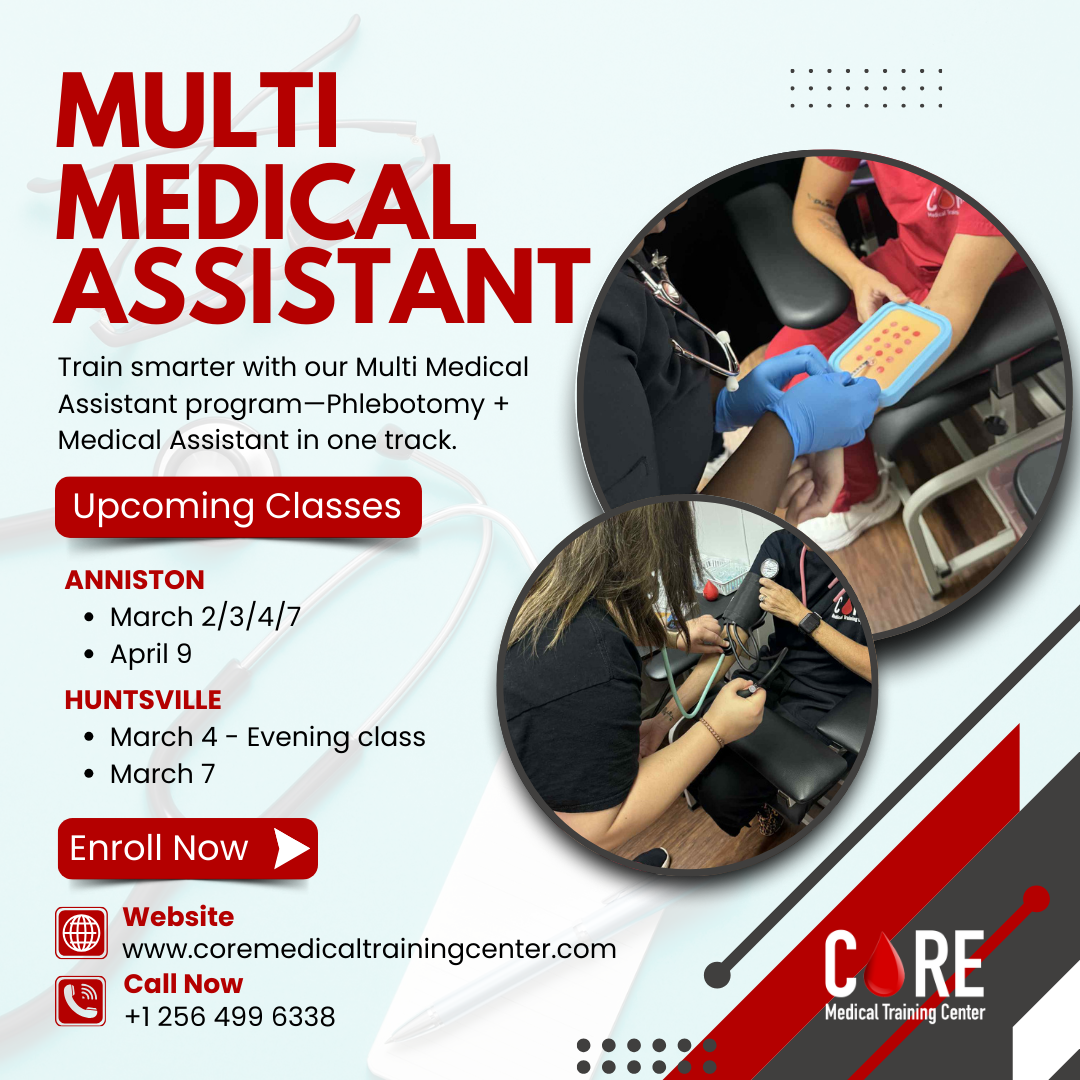 Core Medical Training Center Facebook ad: High-Demand Healthcare Careers Start Now.