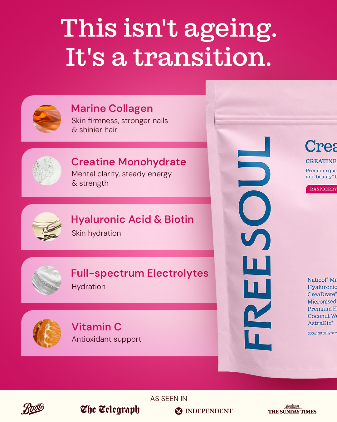 Free Soul Facebook ad: 5 essential supplements in 1 daily scoop