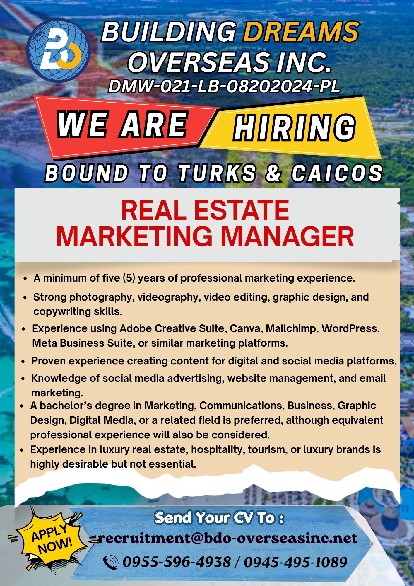 Building Dreams Overseas Inc. Facebook ad: UR๐๐๐ก๐ง ๐๐๐ฅ๐๐ก๐, TURKS & CAICOS