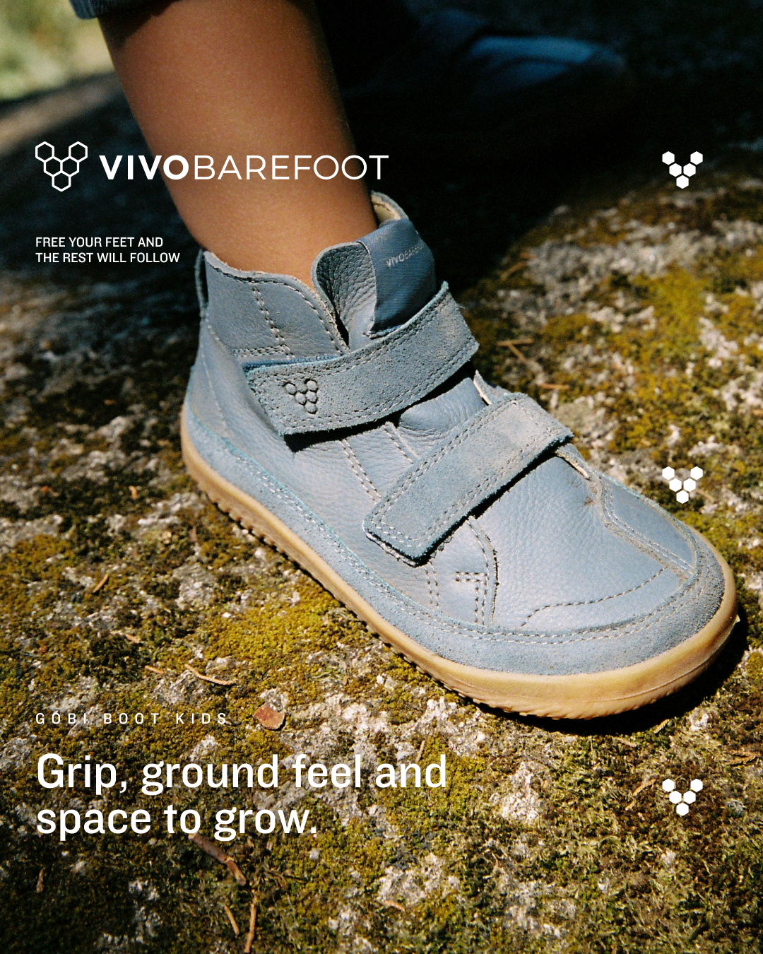 Vivobarefoot Facebook ad: Building stronger feet, step by barefoot step
