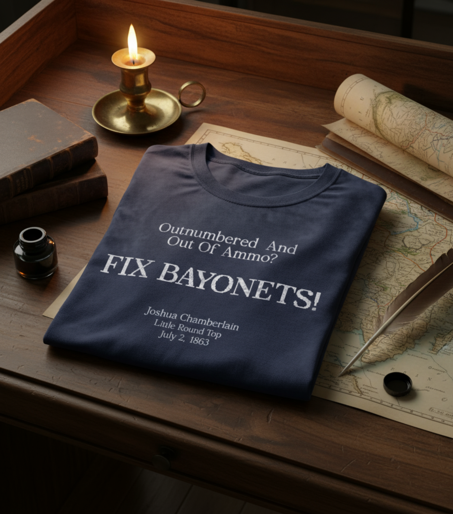 Chronicle Tees Facebook ad: Fix Bayonets! Joshua Chamberlain, 1863 T-shirt