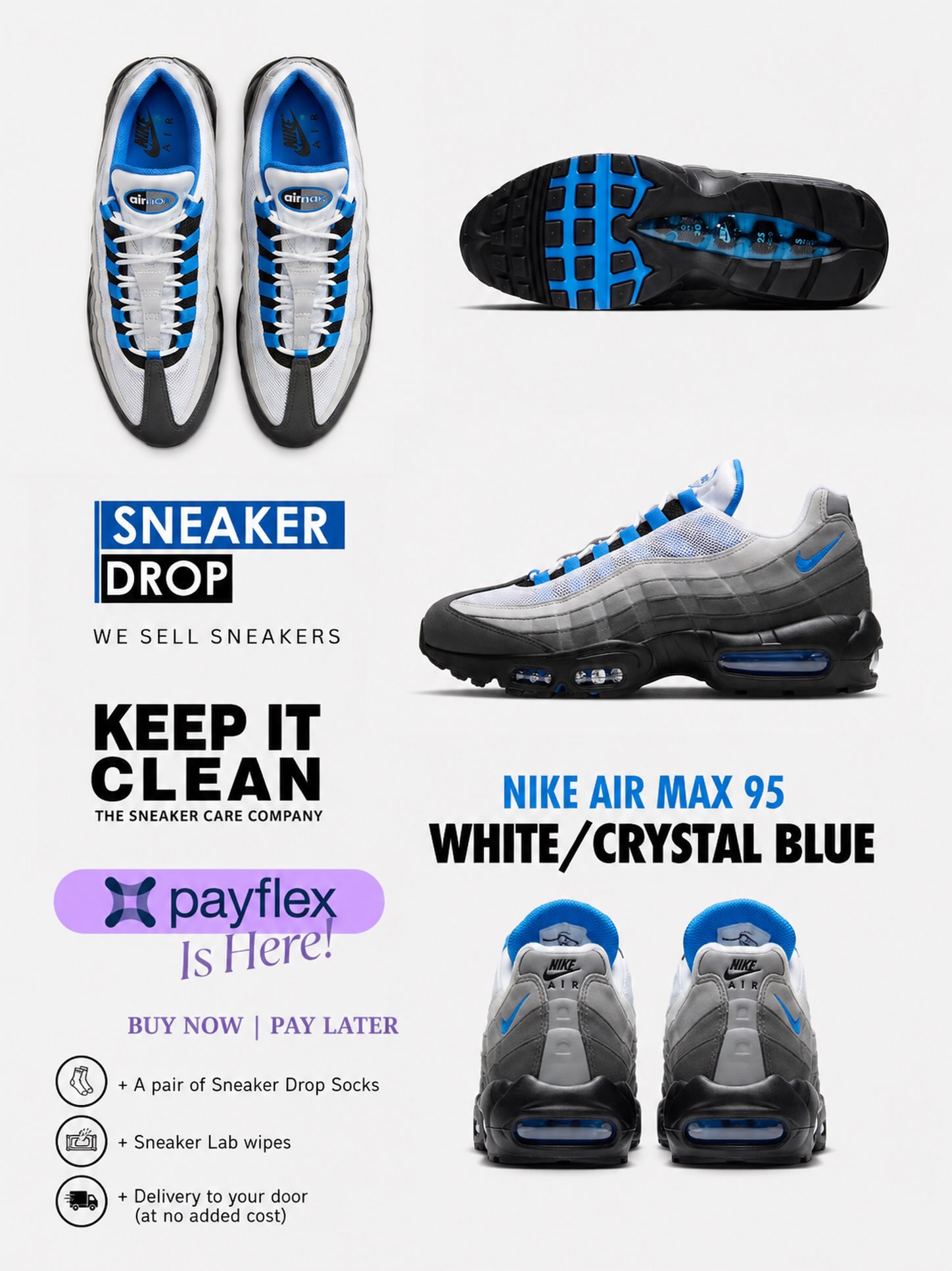 snkr_drp Facebook ad: NIKE AIR MAX 95 - CRYSTAL BLUE