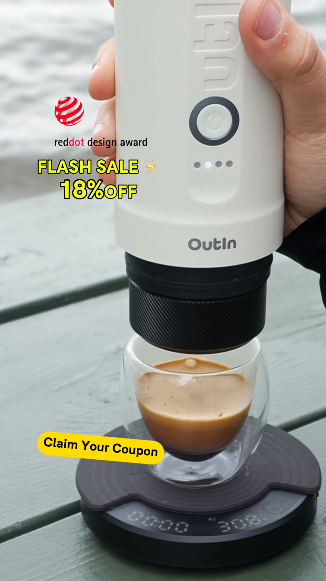 Outin Portable Electric Espresso Machine Facebook ad: Month-End Sale: Up to 18% OFF