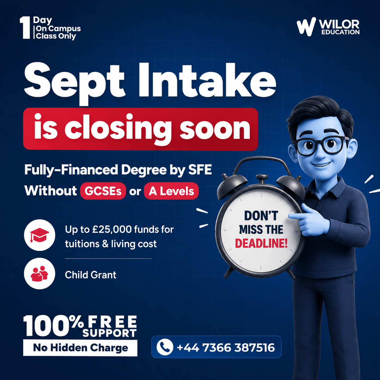 Wilor Education Facebook ad: September Intake is closing soon!