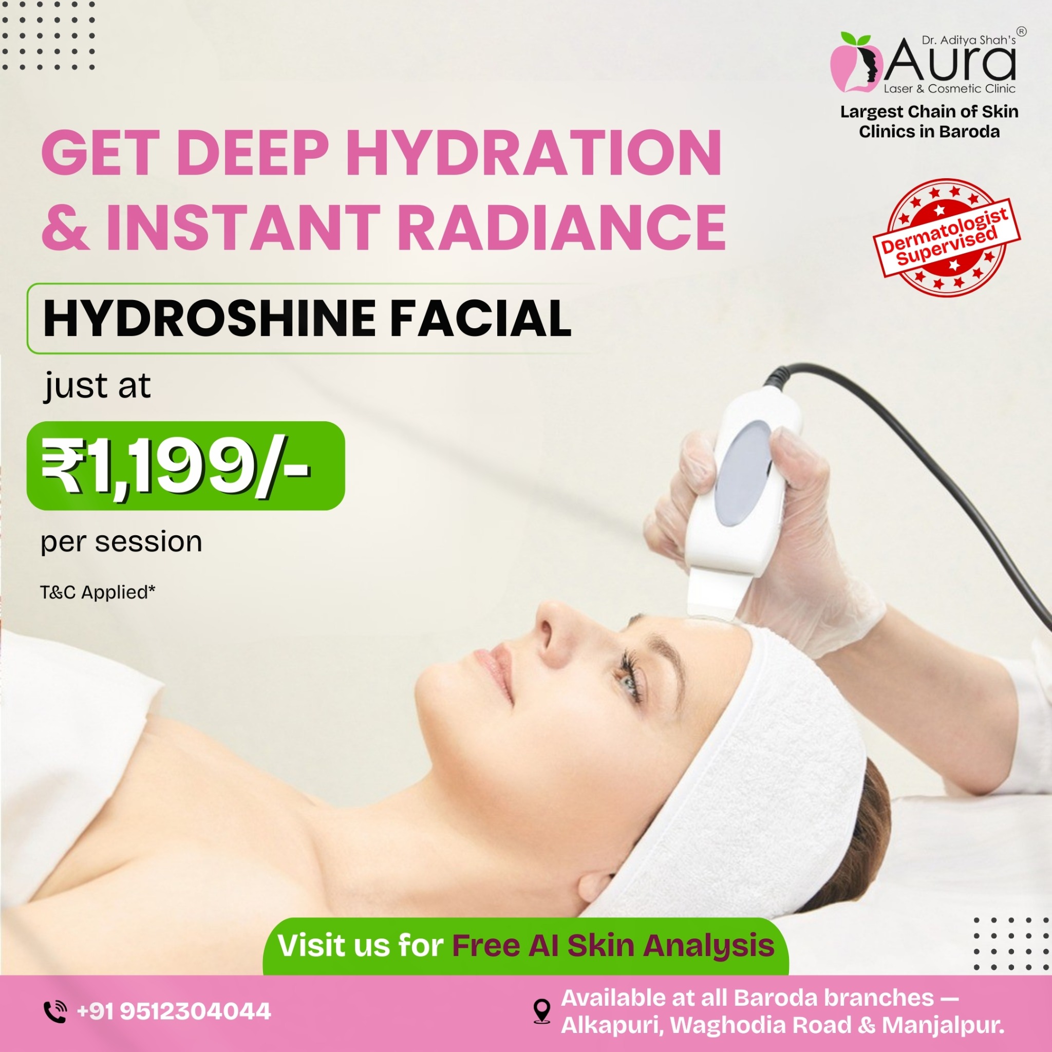 Aura Laser & Cosmetic Clinic Facebook ad: No. 1 Skin & Laser Clinic in Vadodara!