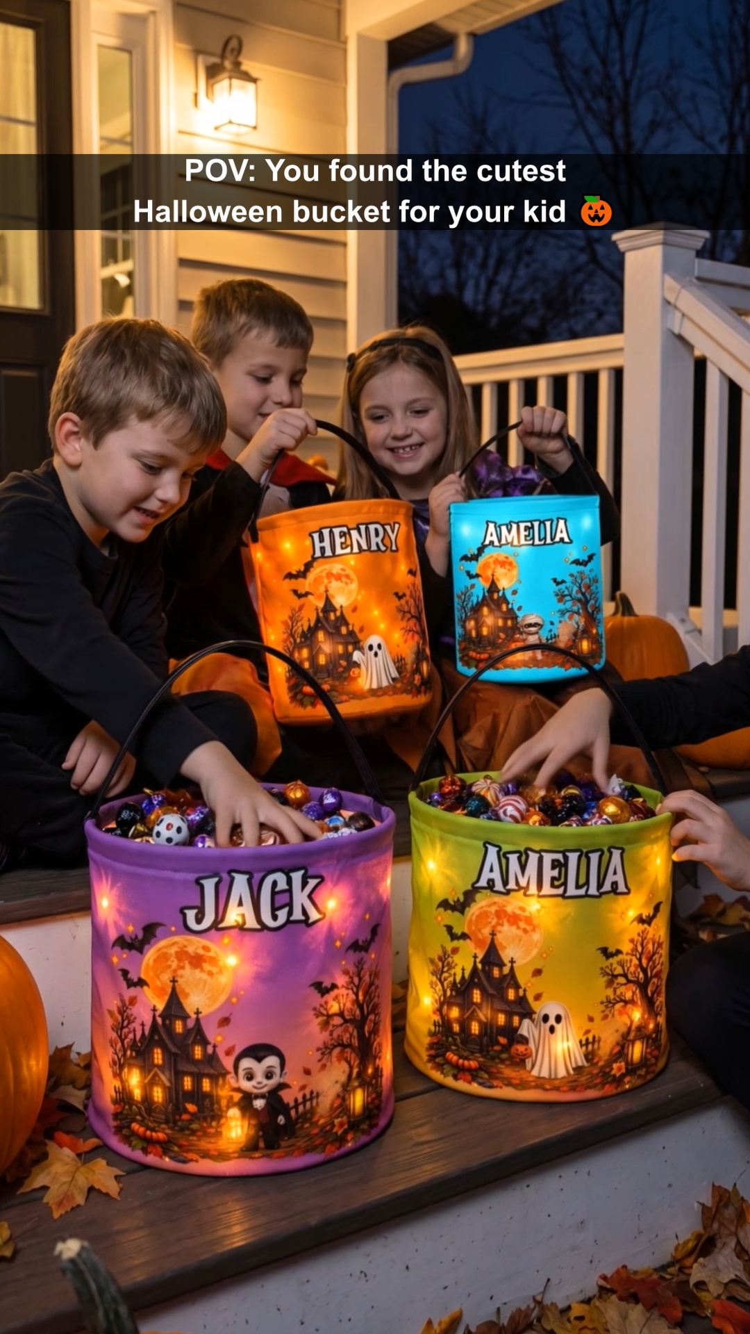 The Pawfect House Store Facebook ad: Custom LED light bucket bag made for kids…