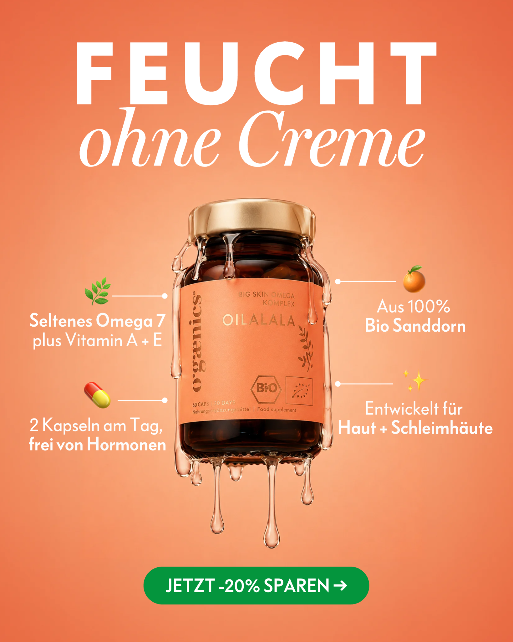 Ogænics Beauty Supplements Facebook ad: Moisturizer von innen