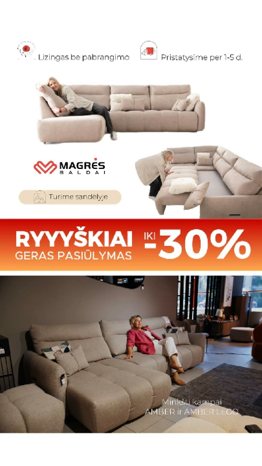 Magrės baldai Facebook ad: AMBER minkštas kampas, dabar iki -30%