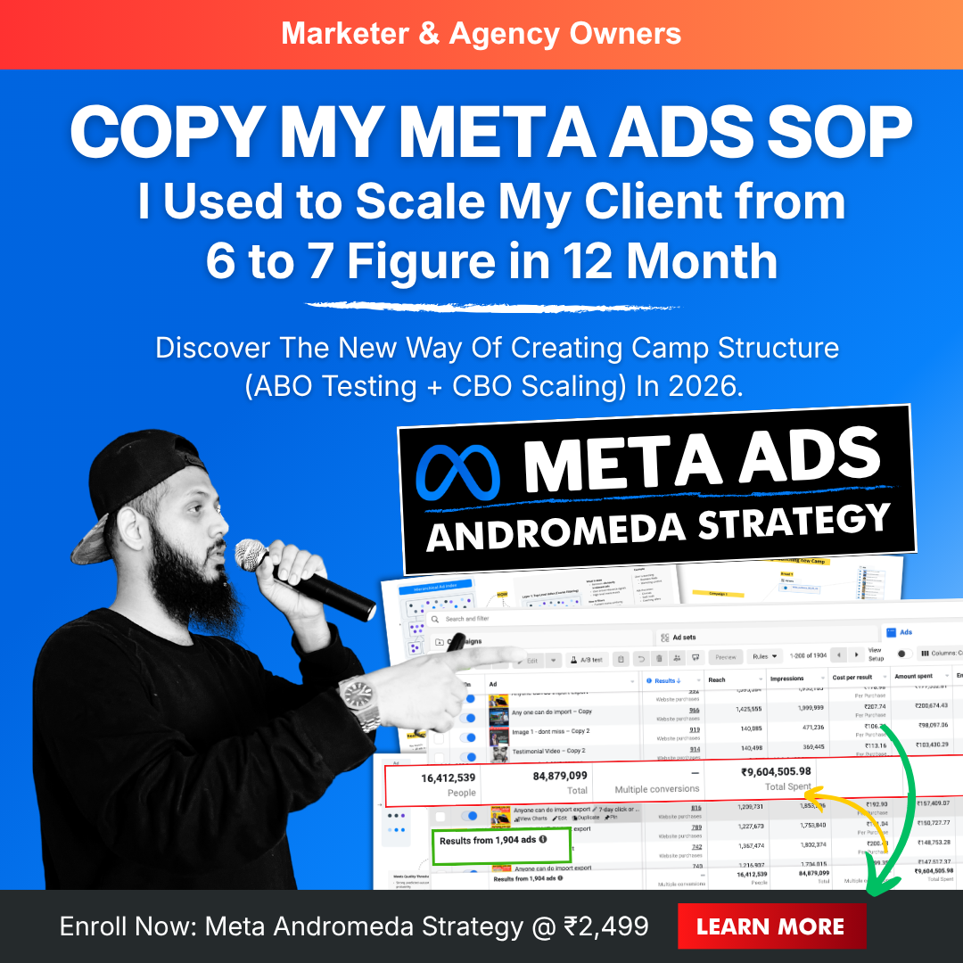 Metricer Academy Facebook ad: Want to scale from ₹2K to ₹50K/day? Copy this Meta ads SOP