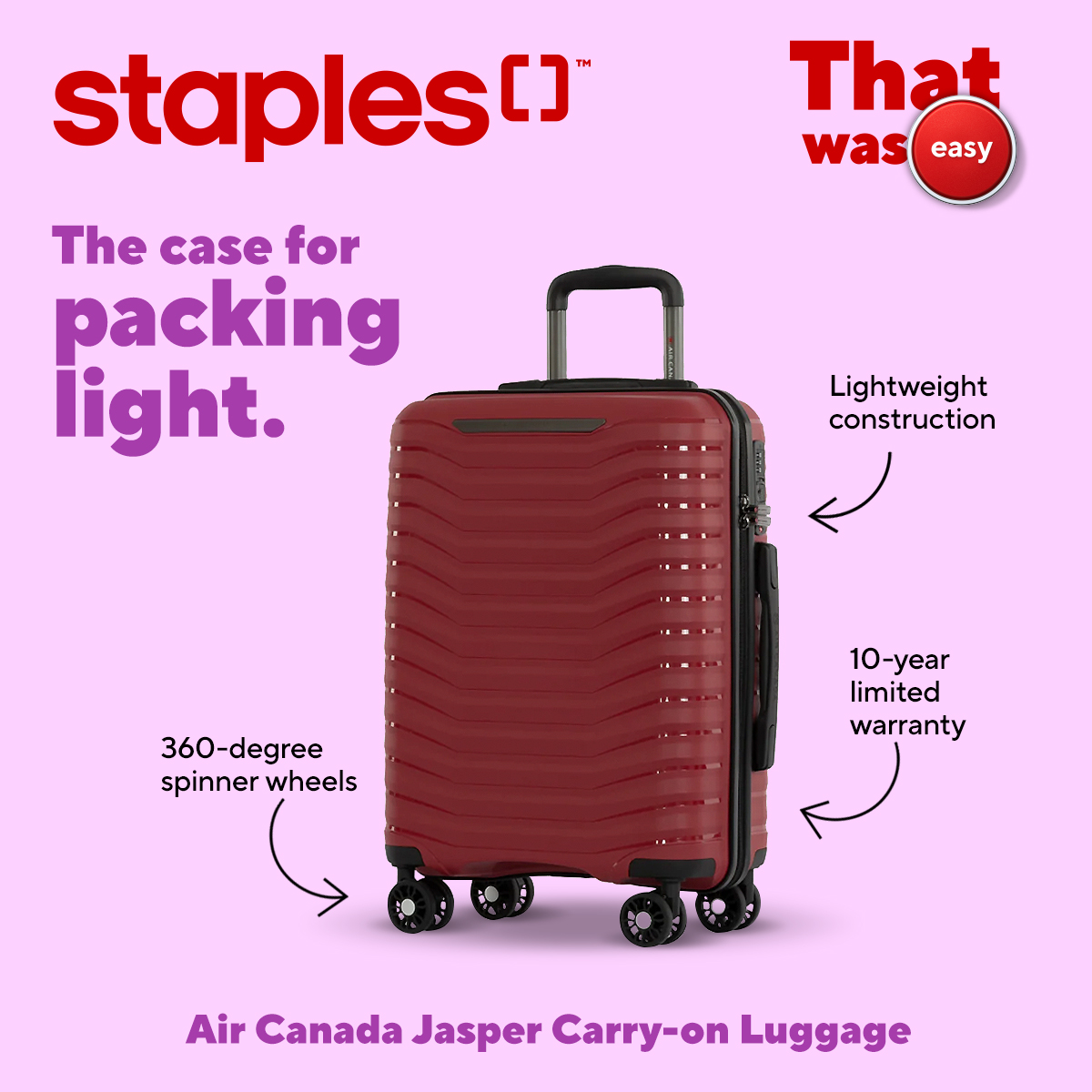 Staples Canada Facebook ad: Top Travel Pick - Air Canada Jasper Carry-on Luggage