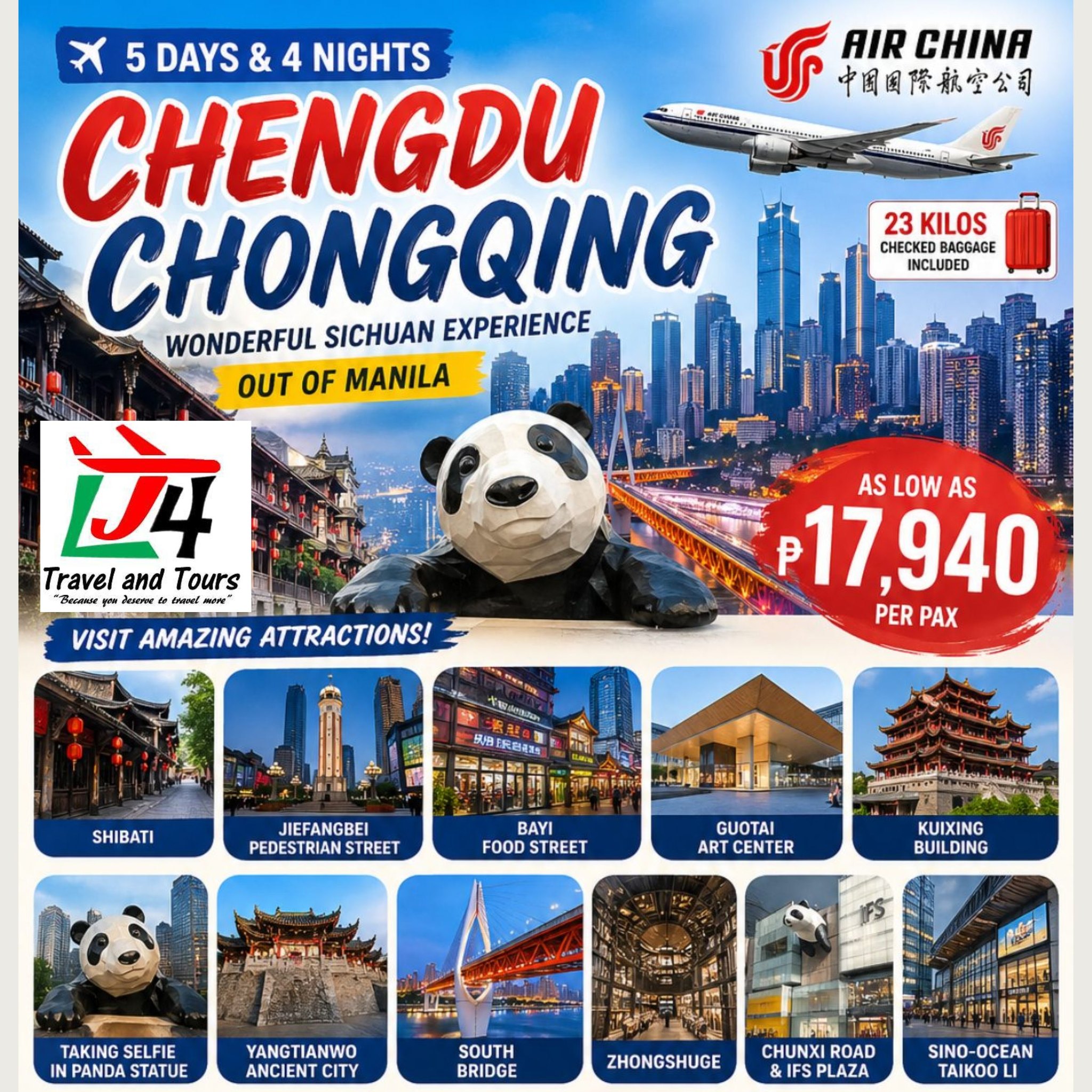LJ4 Travel and Tour Services Facebook ad from May 7, 2026