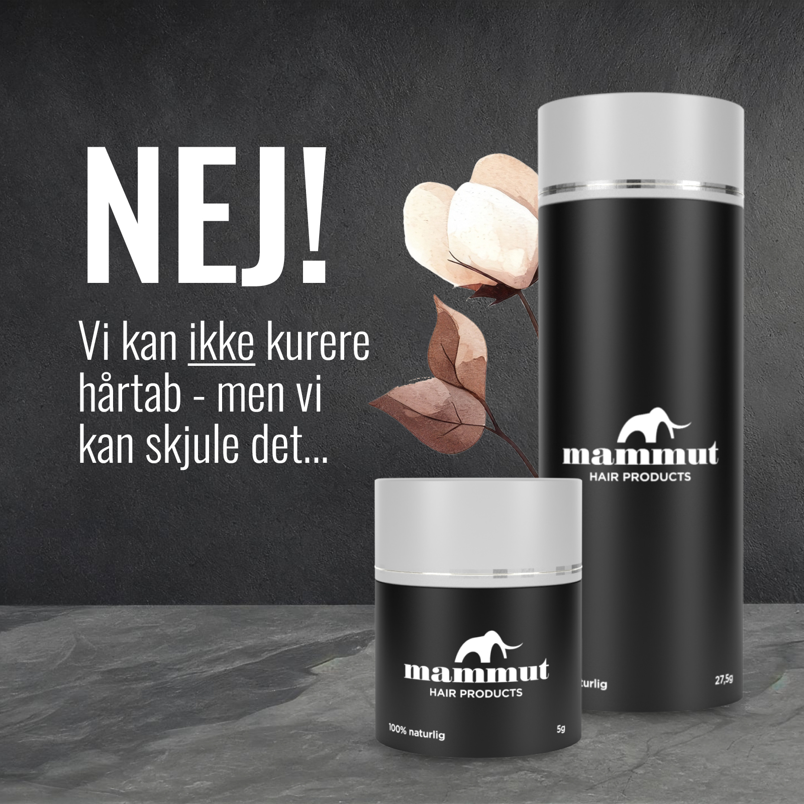 Mammut Hair Products Facebook ad: Nej vi kan ikke kurere hårtab!
