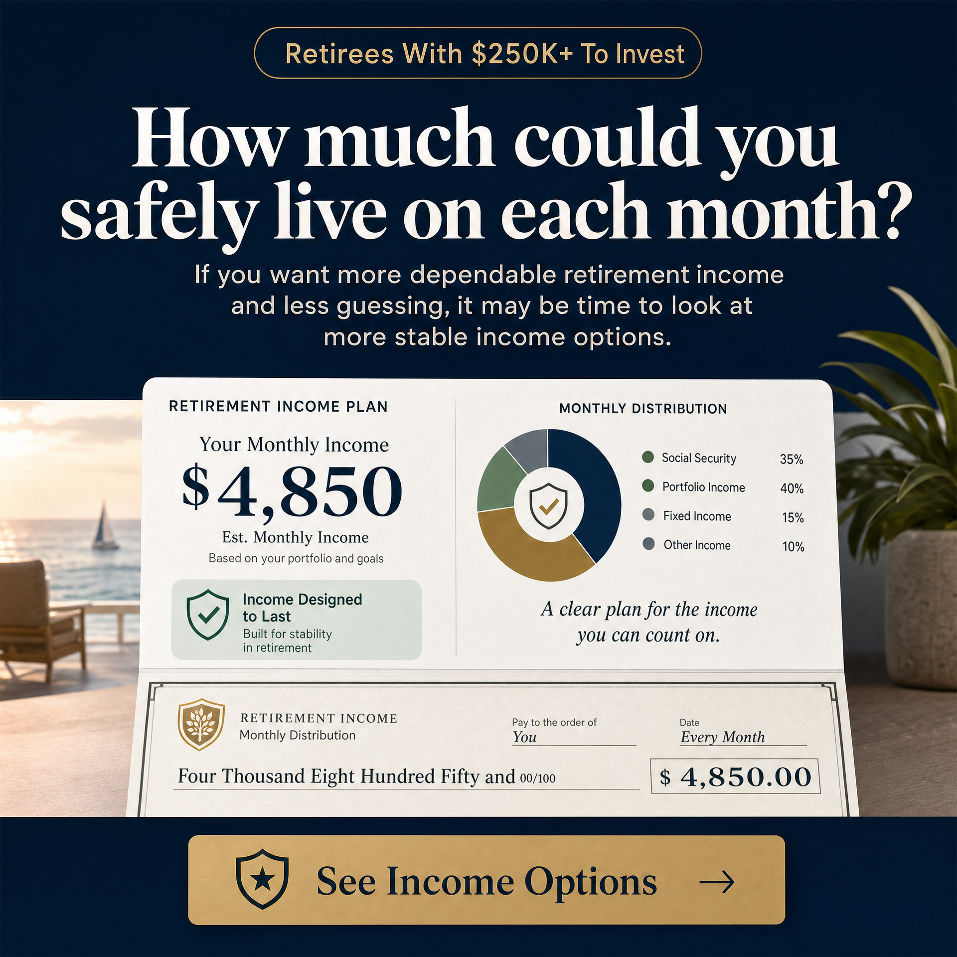 RetireWell Annuities Facebook ad: Retire on YOUR Terms, Not the Market’s