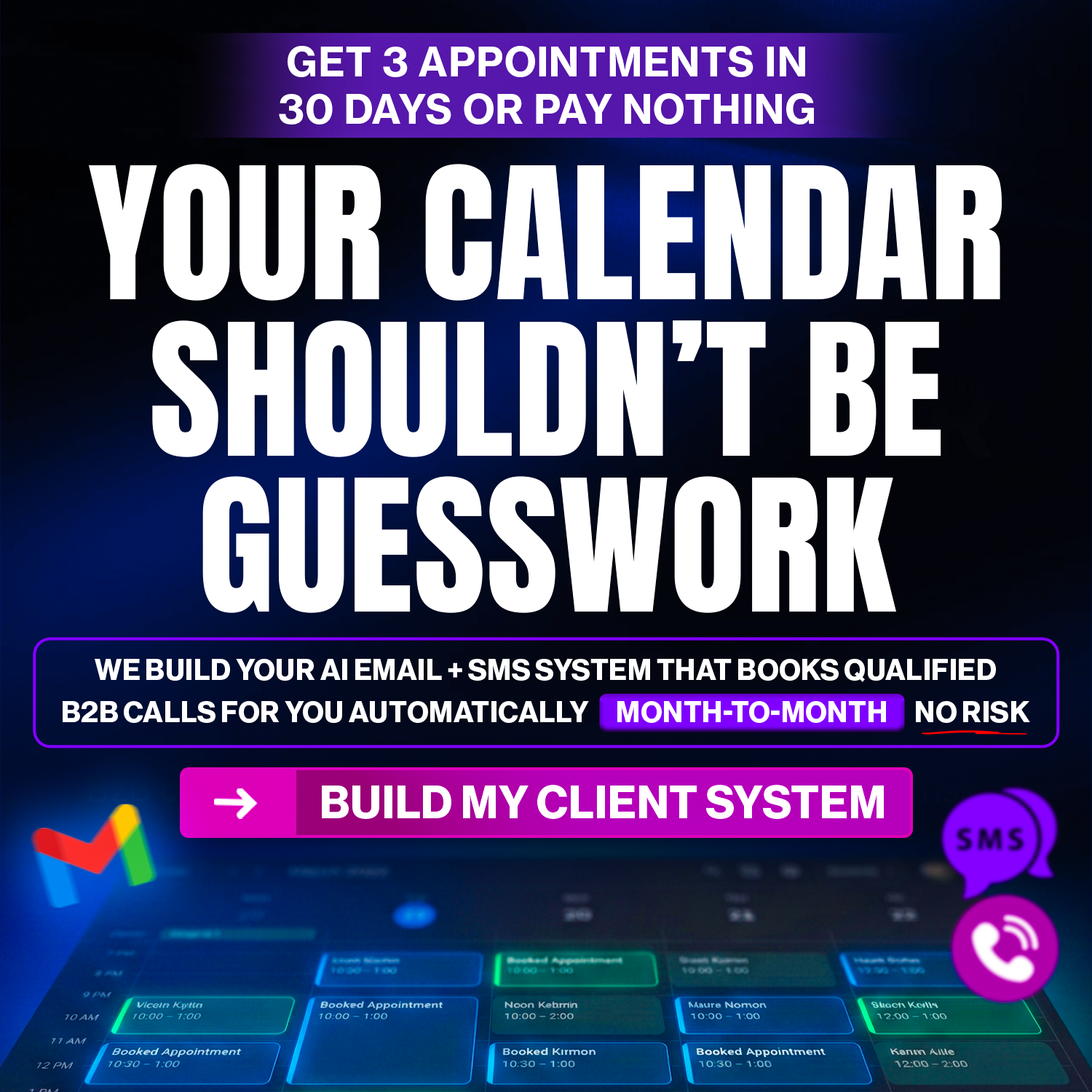 Task Blink Facebook ad: 3 Booked Calls in 30 Days or You Pay Nothing
