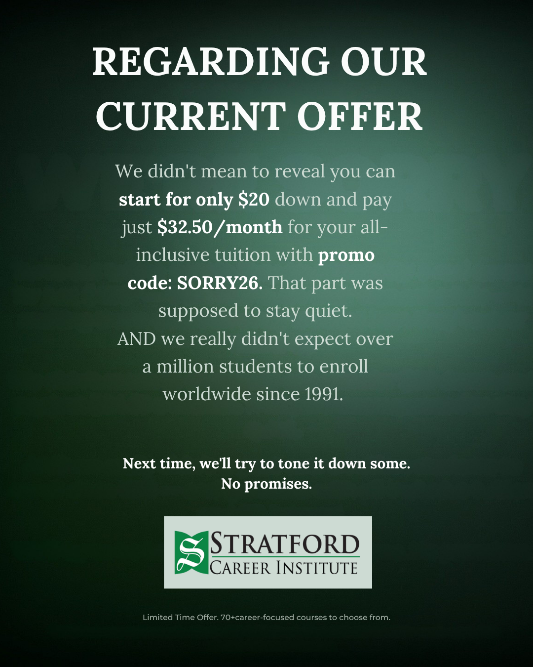 Stratford Career Institute Facebook ad: Train for the Career You Want-Study at Home on Your Schedule