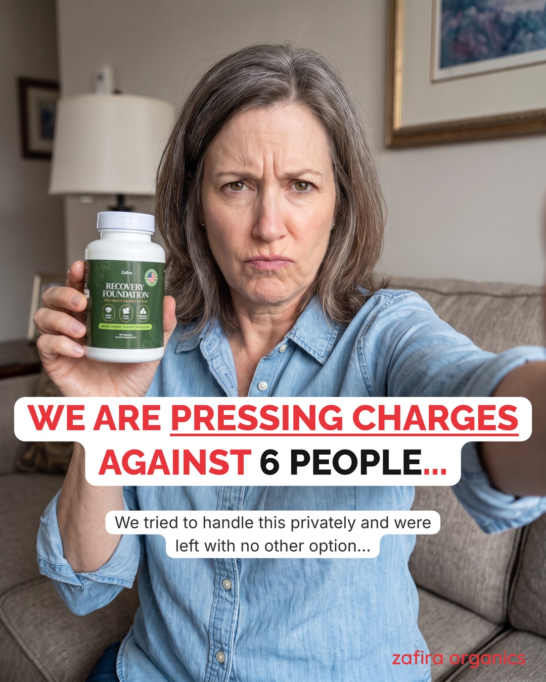 Zafira Organics. Facebook ad: We tried to handle this privately.