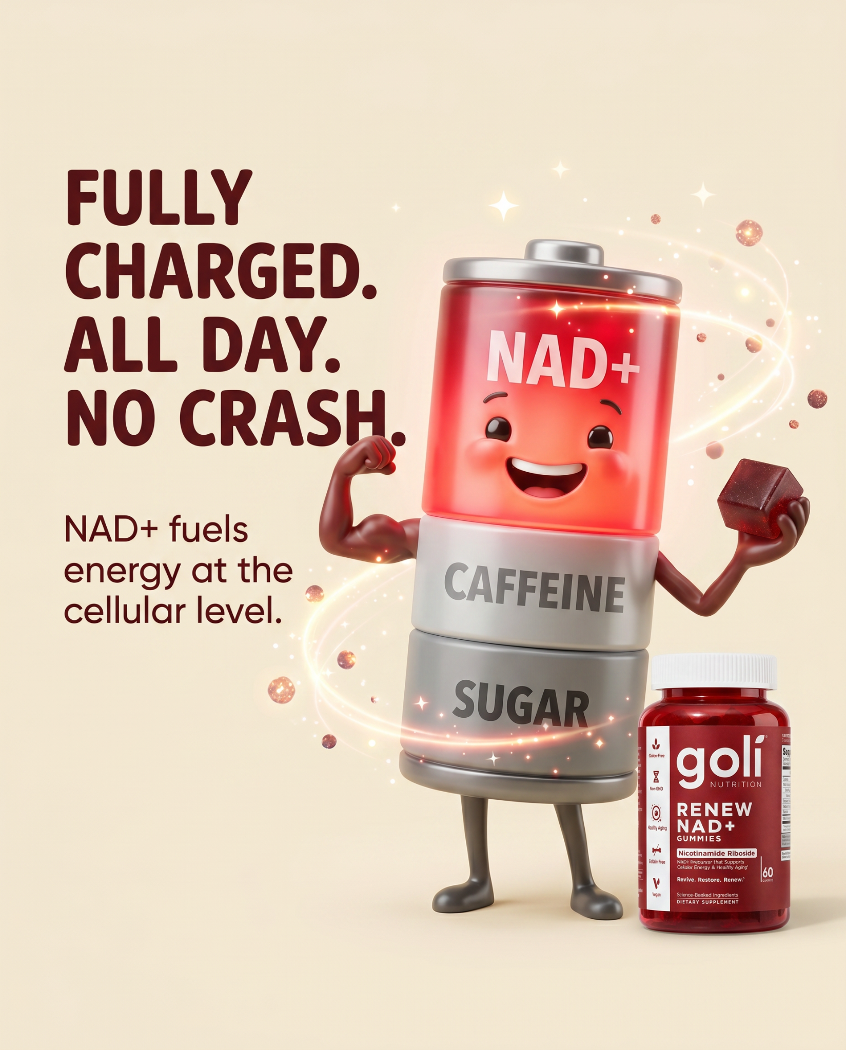 Goli Facebook ad: Cellular Energy, No Crash.