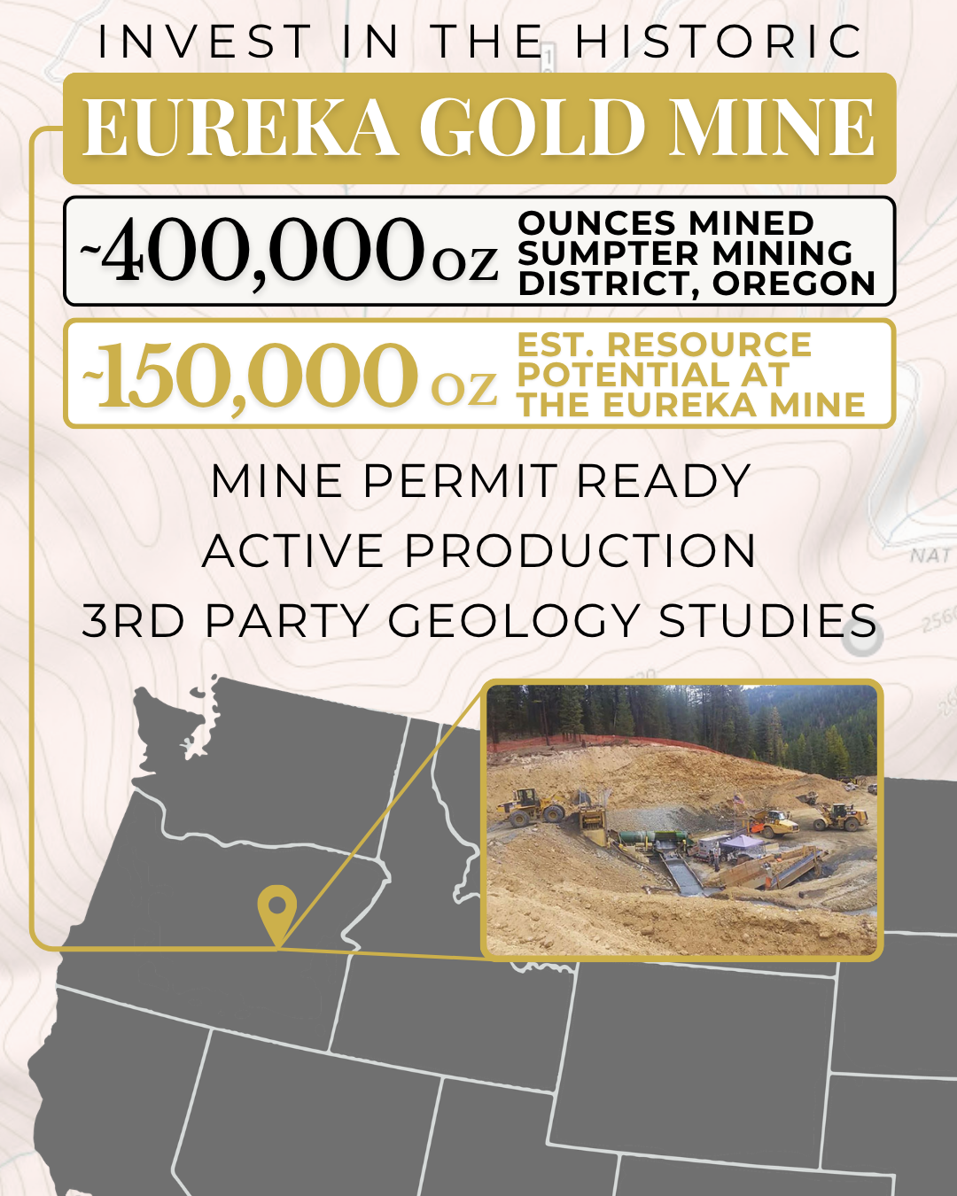 Trek One Capital Facebook ad: 150,000 Ounces. Active Operations. Found Gold.